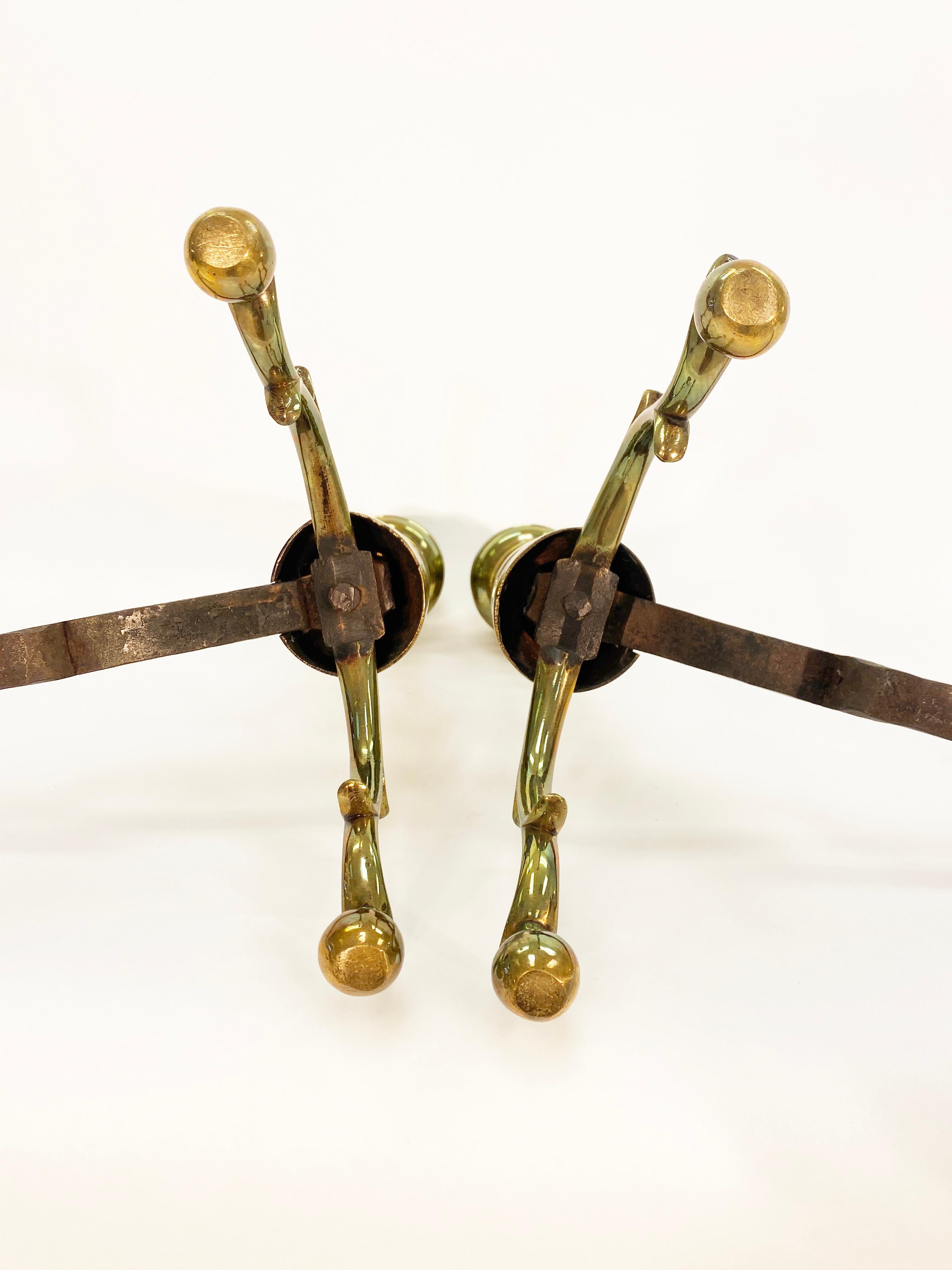 18th Century Chippendale Style Brass Andirons In Good Condition In Nashville, TN