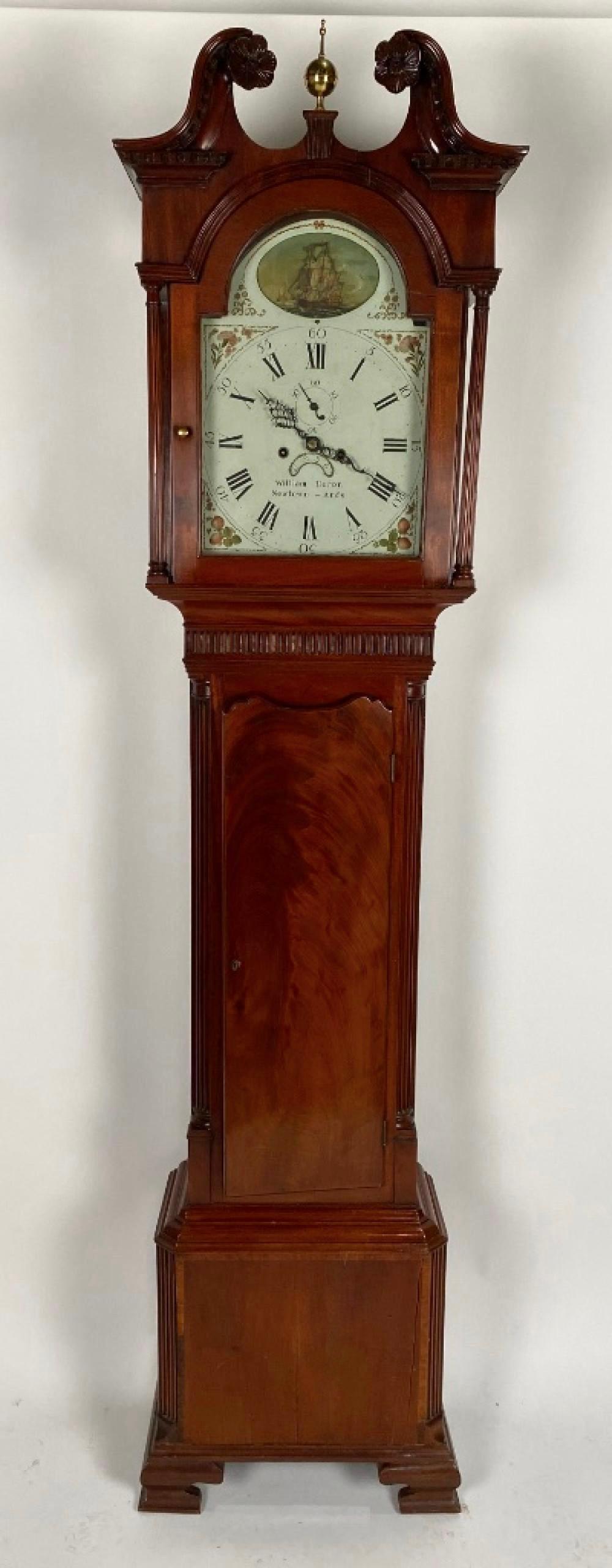 Irlandais du Nord Horloge à grande caisse Chippendale du 18e siècle avec Automaton de bateau à bascule en vente