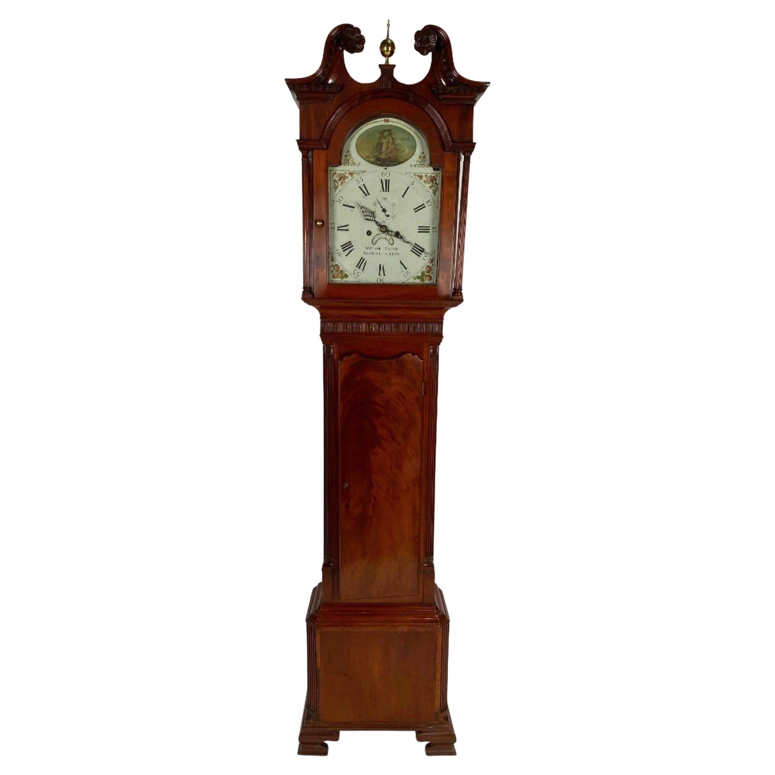 Horloge à grande caisse Chippendale du 18e siècle avec Automaton de bateau à bascule en vente