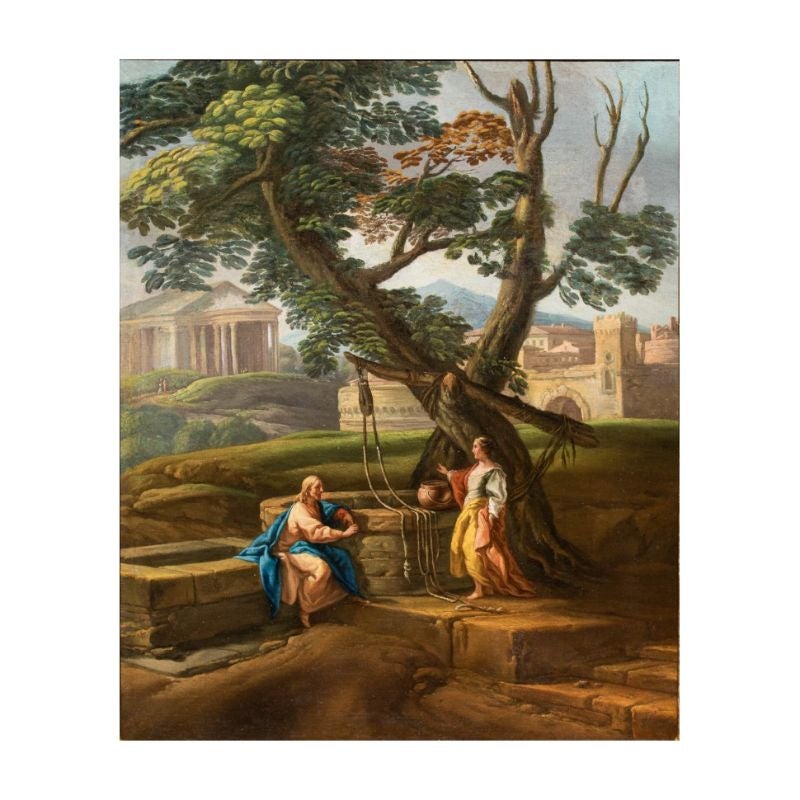 XVIII century, Roman school 

Christ and the Samaritan woman at the well

Oil on canvas, 56 x 46 cm

Frame 65 x 55 x 5 cm

With Benedetto XIII Orsini (1724-30) the Roman Rococò reached the most complete diffusion, affirming itself outside