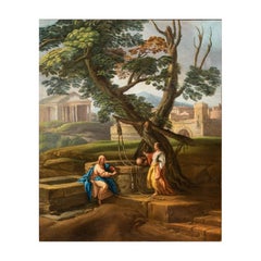 18th Century Christ and the Samaritan at the Well Painting Oil on Canvas