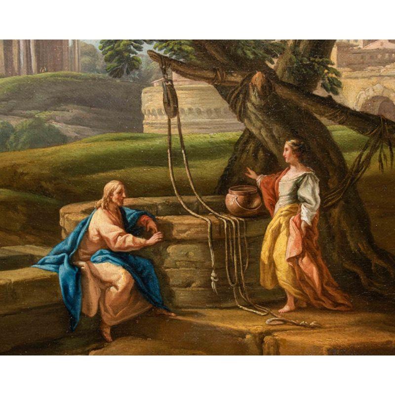 Italian 18th Century Christ and the Samaritan at the Well Painting Oil on Canvas
