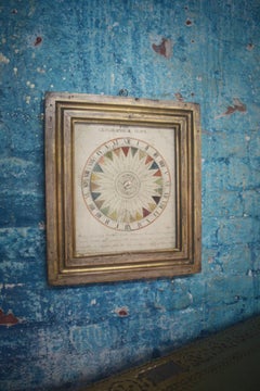 18th Century circa 1730 Watercolor Volvelle the Geographical Clock Gilt Frame