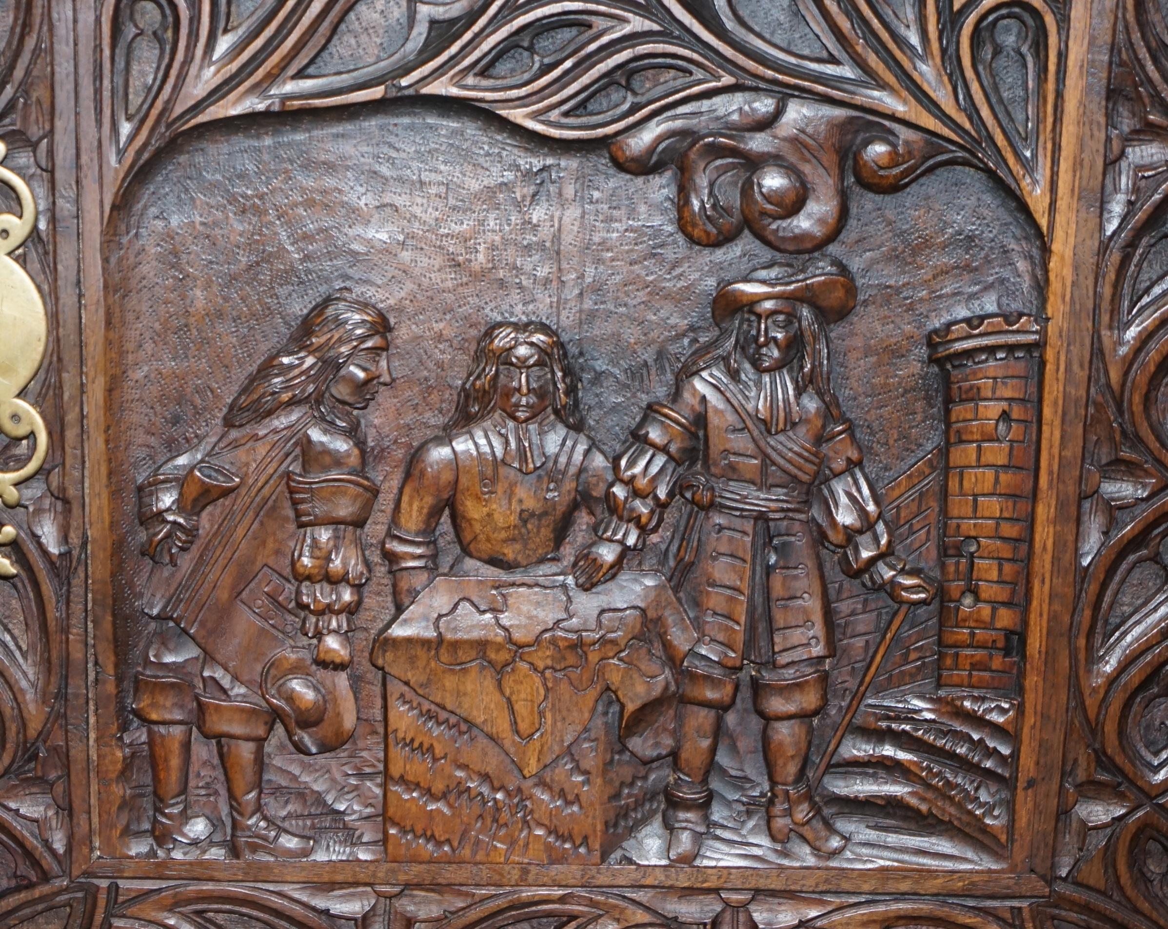 18th Century Circa 1740 Hand Carved Oak Sideboard with Military Campaign Scenes 5