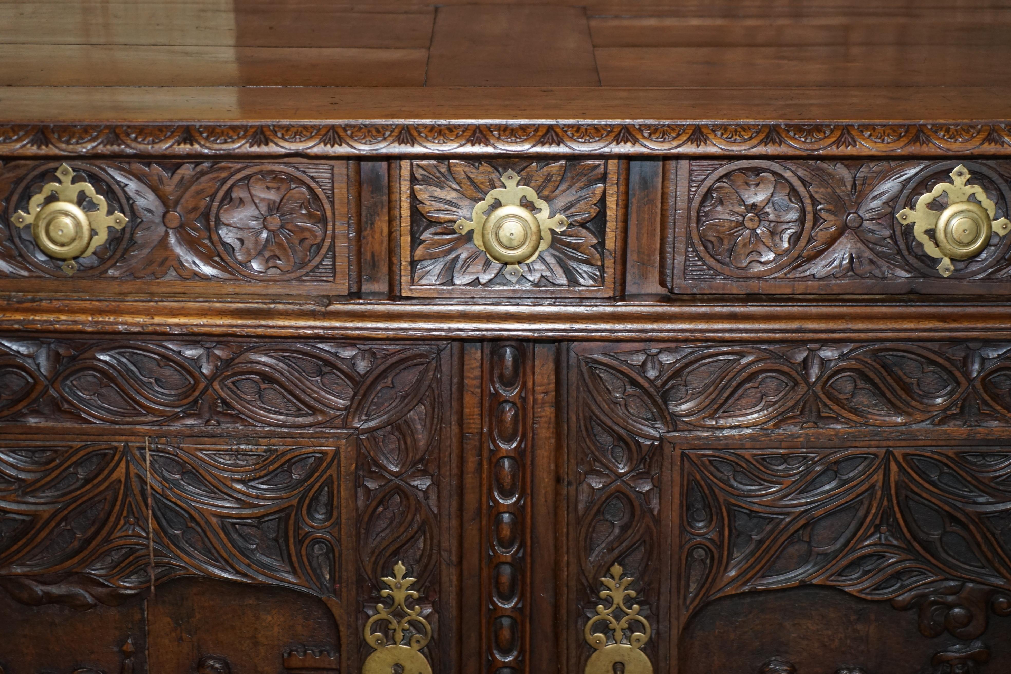 Mid-18th Century 18th Century Circa 1740 Hand Carved Oak Sideboard with Military Campaign Scenes