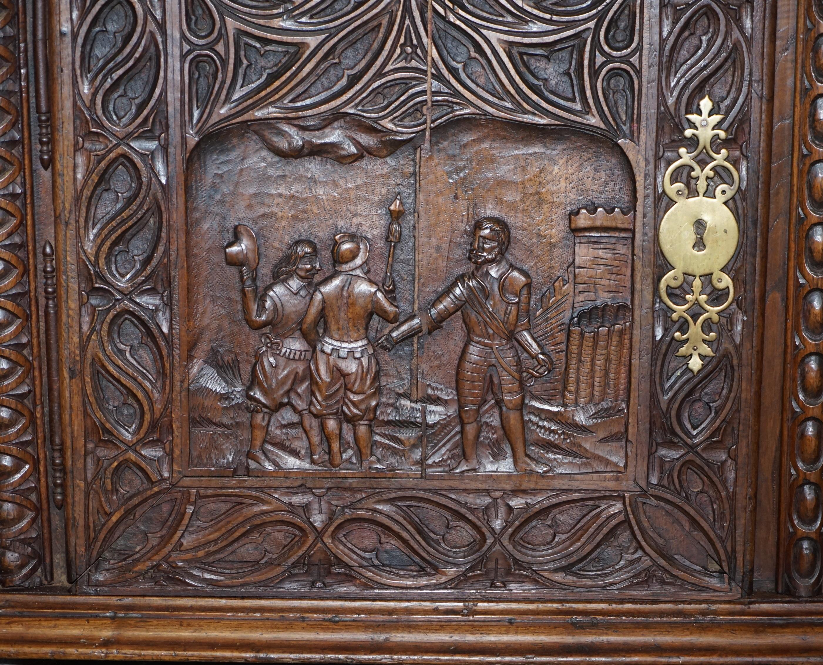 18th Century Circa 1740 Hand Carved Oak Sideboard with Military Campaign Scenes 2