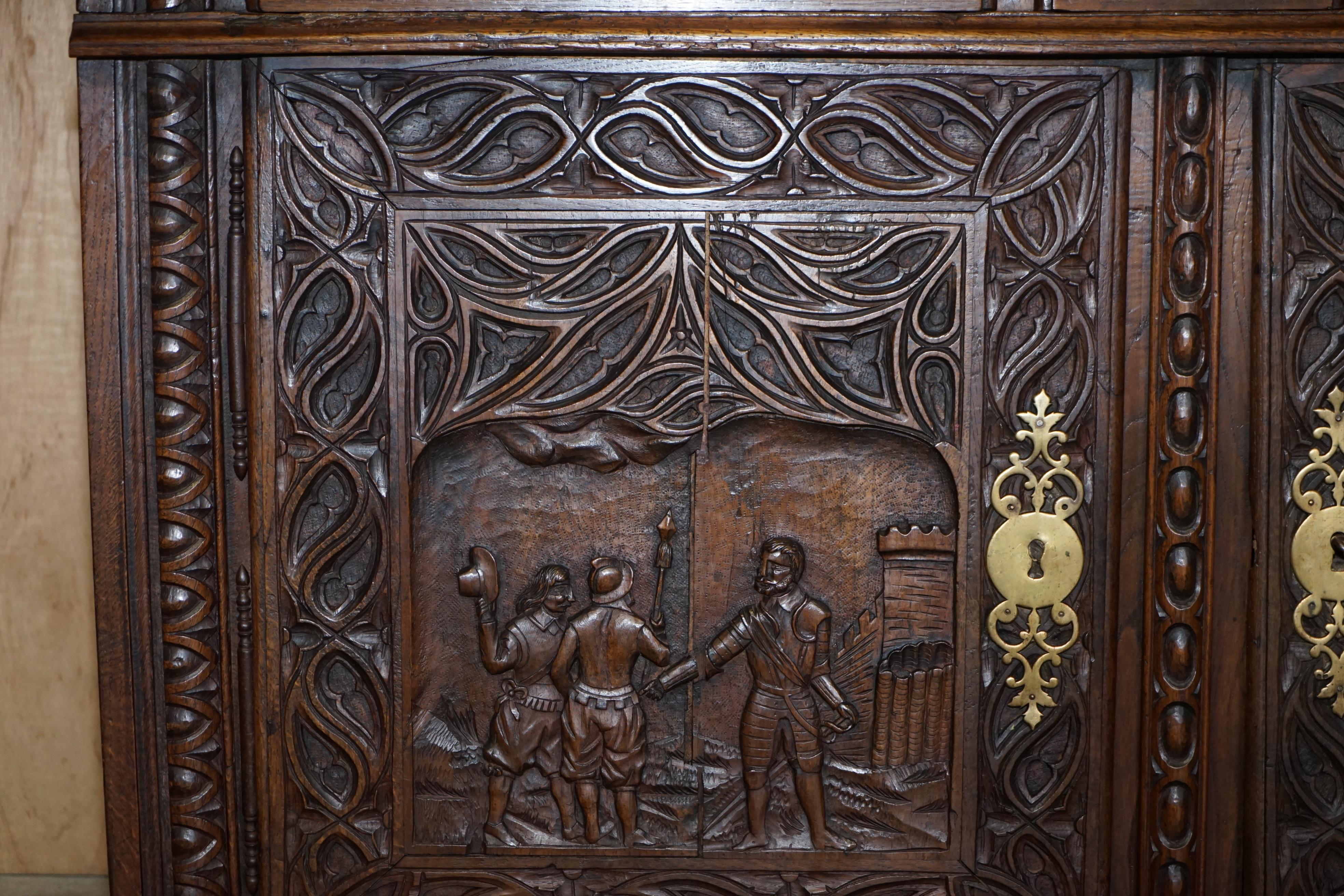 18th Century Circa 1740 Hand Carved Oak Sideboard with Military Campaign Scenes 3