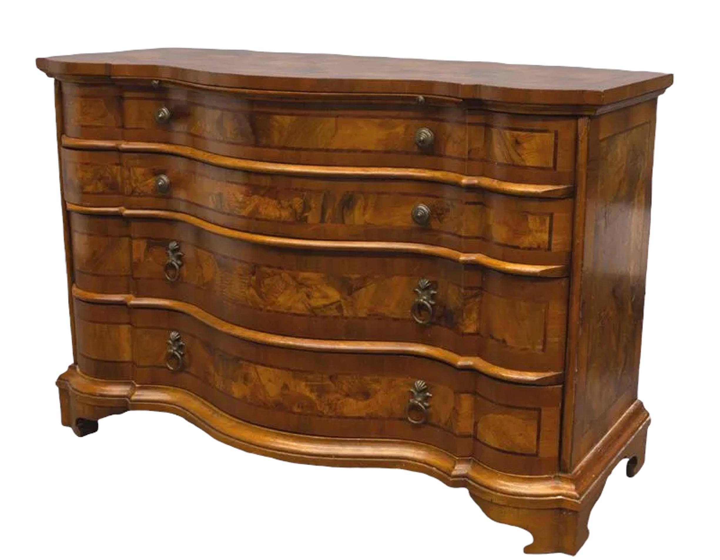 Hand-Carved Circa 1750s German Oxbow Shaped Walnut Commode