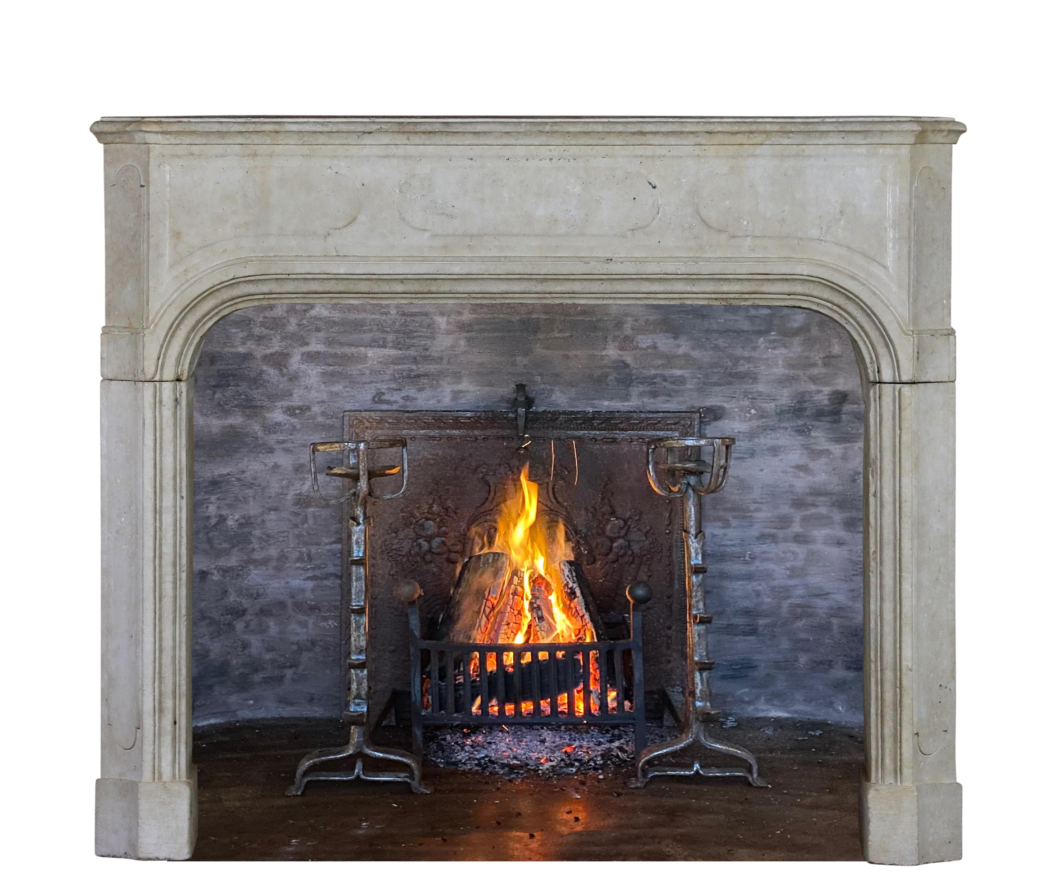 Limestone 18th Century City Palace Fireplace Mantle With Original Grand Wear  For Sale