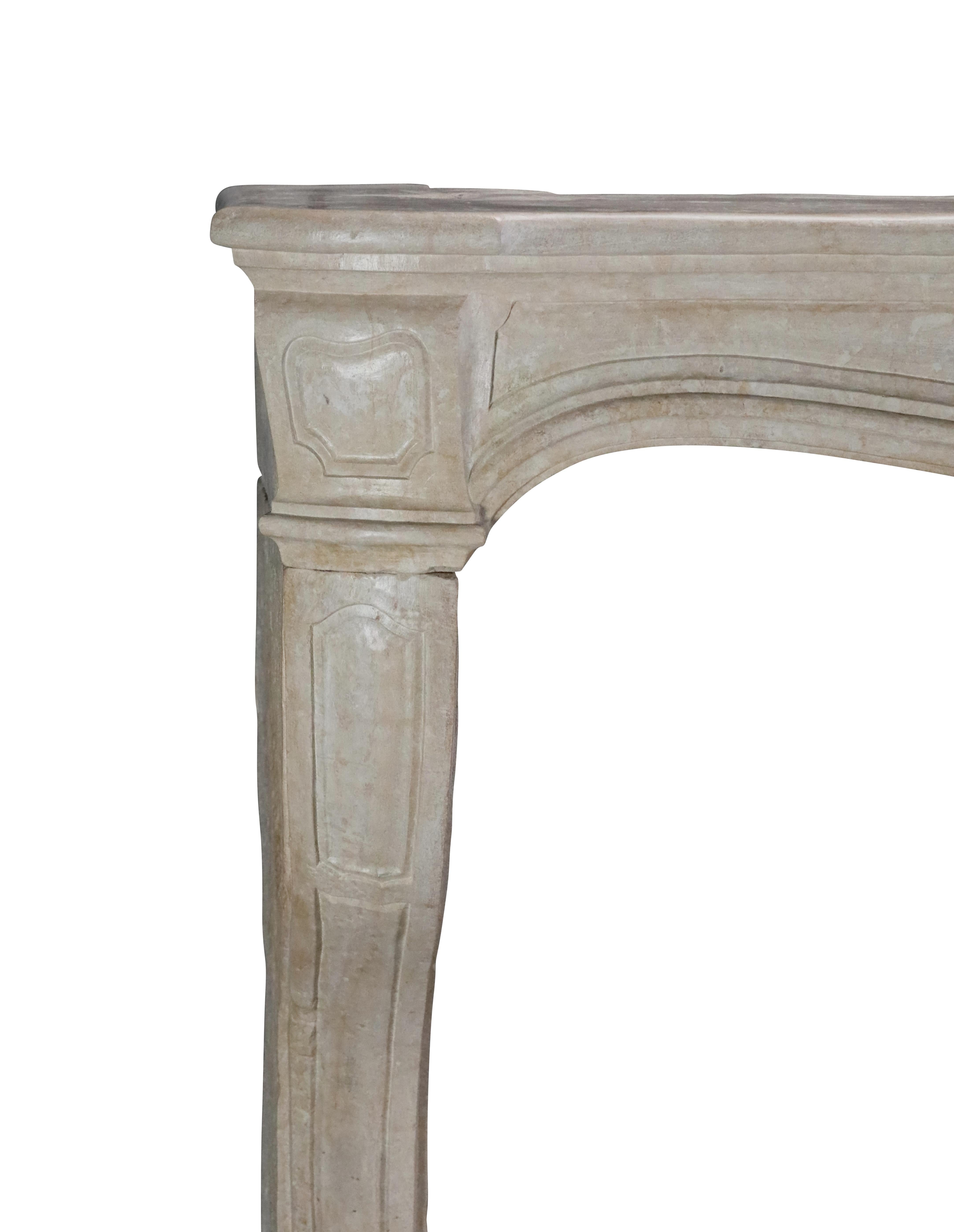 18th Century Classic French Regency Period Light Limestone Fireplace Mantle For Sale 11