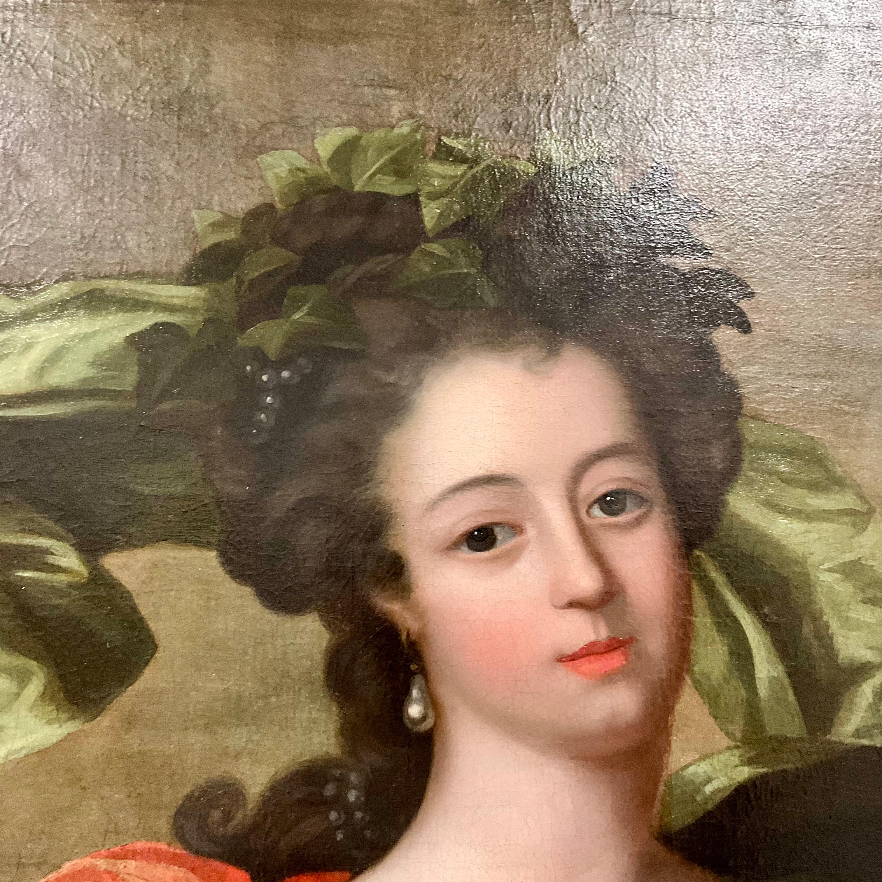 Classical painting of a female from the 18th Century,  in newer gilt frame..  The back of this painting has been professional re-lined to preserve the integrity of the artwork.  The painting shows craquelure commensurate with age.  From a prominent