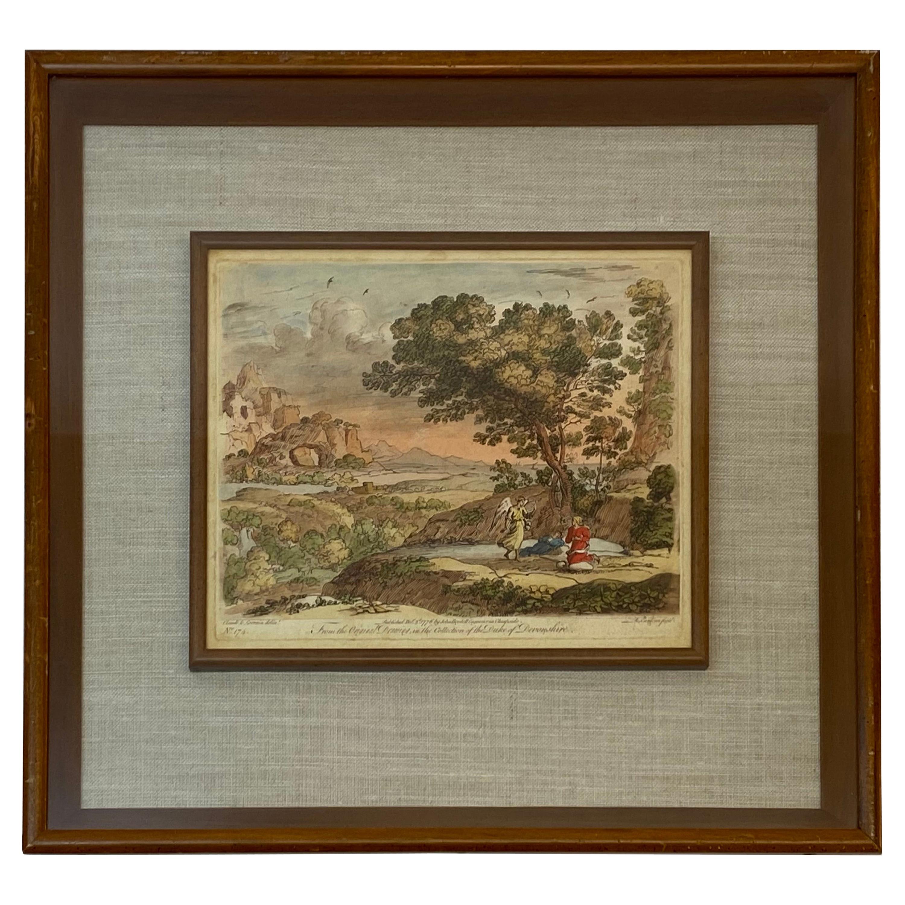 18th Century Claude Lorrain Copper Engraving Landscape with Figures For Sale