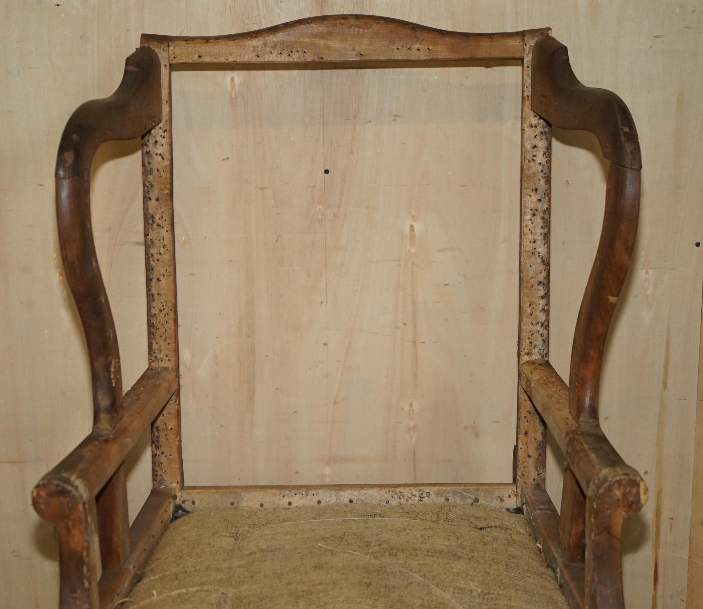 Late 18th Century 18TH CENTURY CLAW & BALL FEET CARVED ANTiQUE WINGBACK ARMCHAIR FRAME For Sale