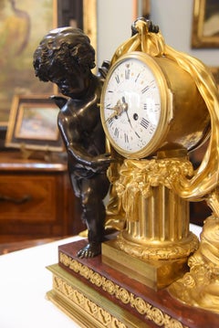 18th Century Clock France Published, Burnished Gilded Bronze, 1700s