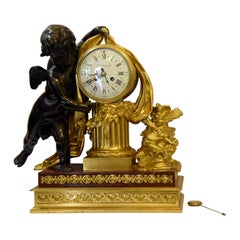 18th Century Clock France Published, Burnished Gilded Bronze, 1700s