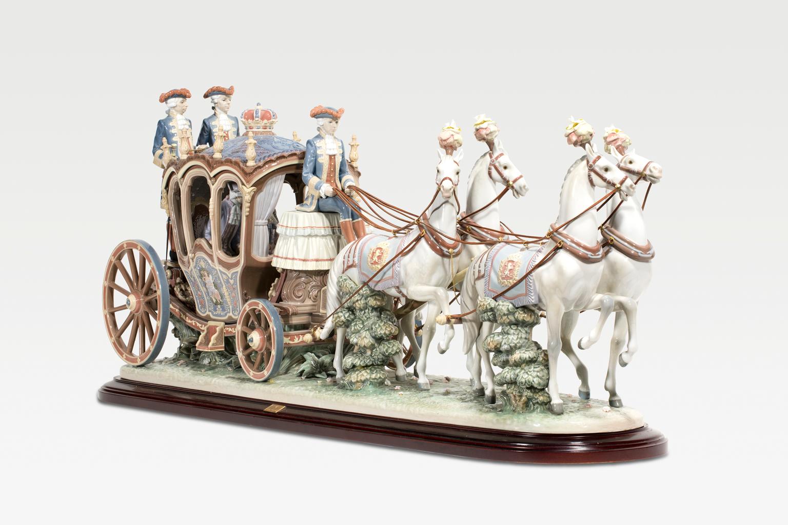SALE ONE WEEK ONLY

“Carroza Siglo XVIII” is the Spanish name for this exquisitely rendered 18th century coach by the Spanish sculptor, Francisco Catala, a work that retails new for $48,000. The finish is High Porcelain and the colors though rich