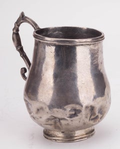 18th Century Colonial Silver Dented Jug with Engraved Initials