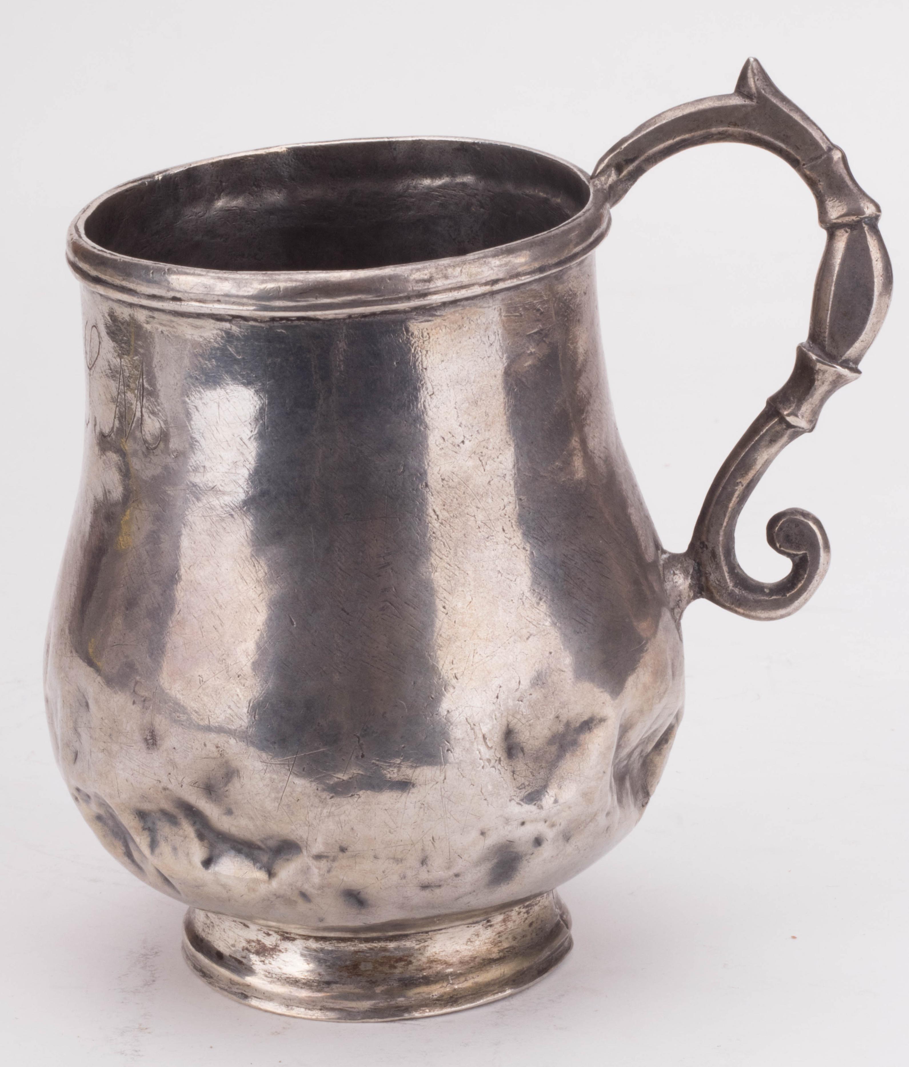 18th Century Colonial Silver Dented Jug with Engraved Initials 1