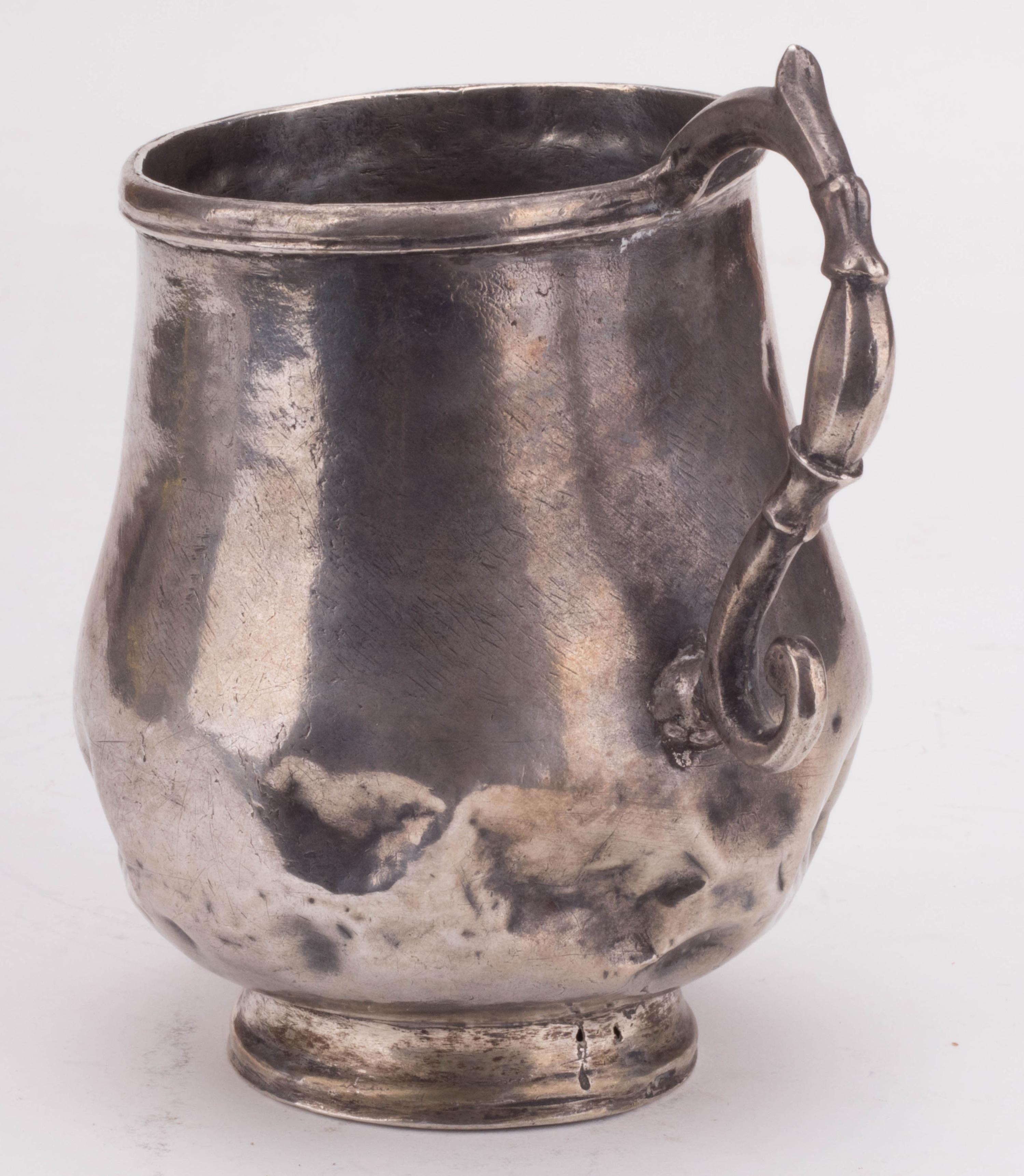18th Century Colonial Silver Dented Jug with Engraved Initials 2