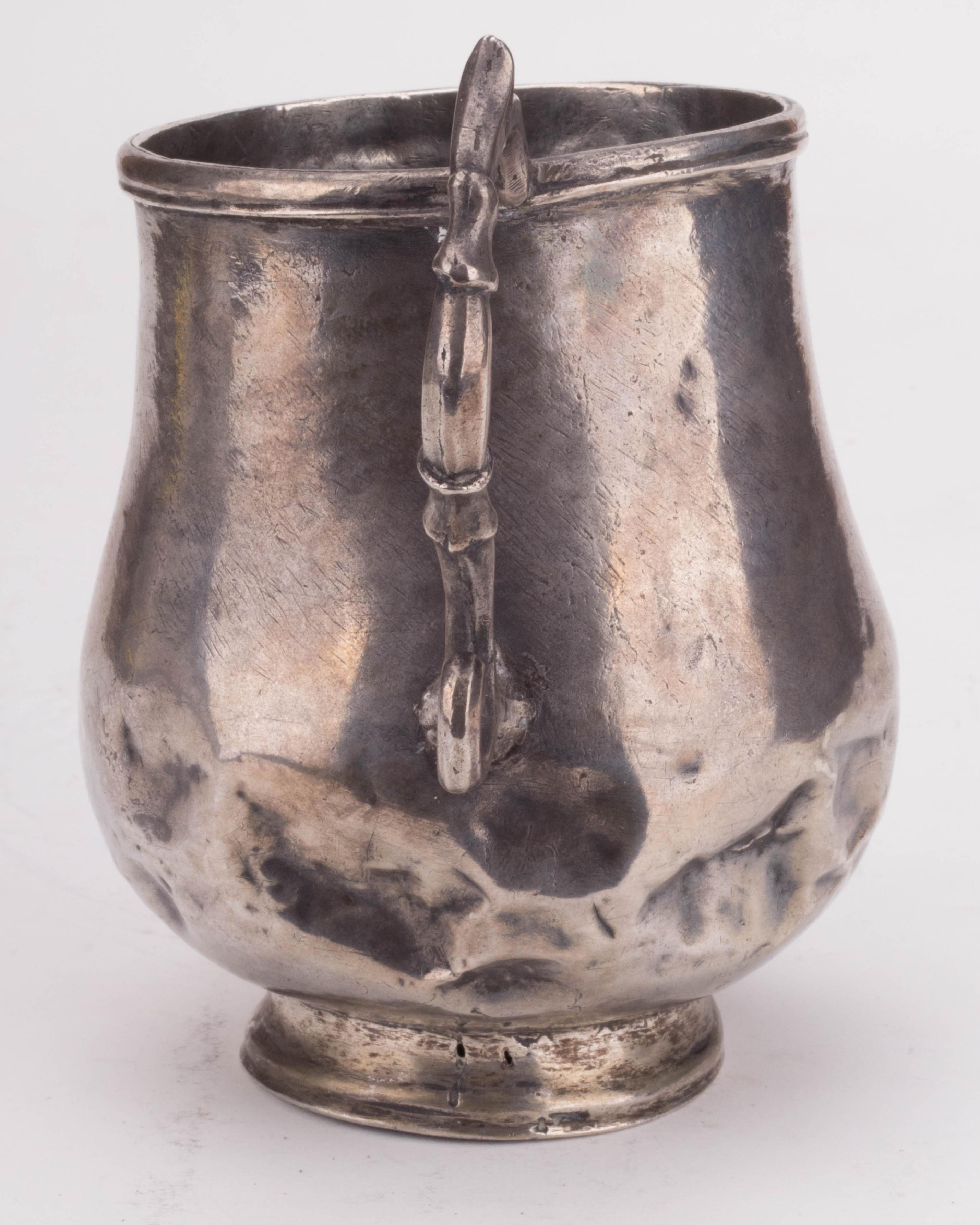 18th Century Colonial Silver Dented Jug with Engraved Initials 3