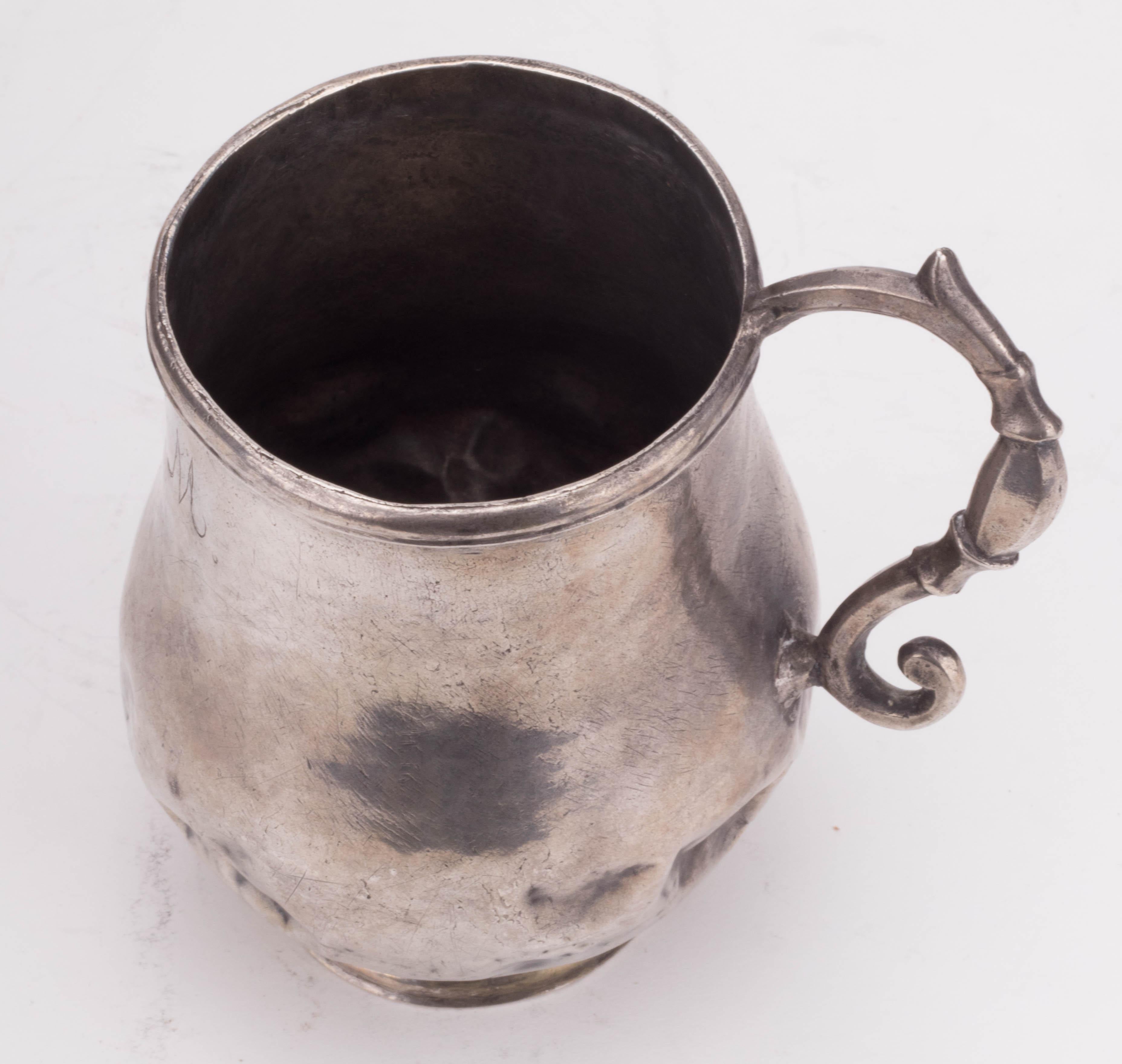18th Century Colonial Silver Dented Jug with Engraved Initials 4