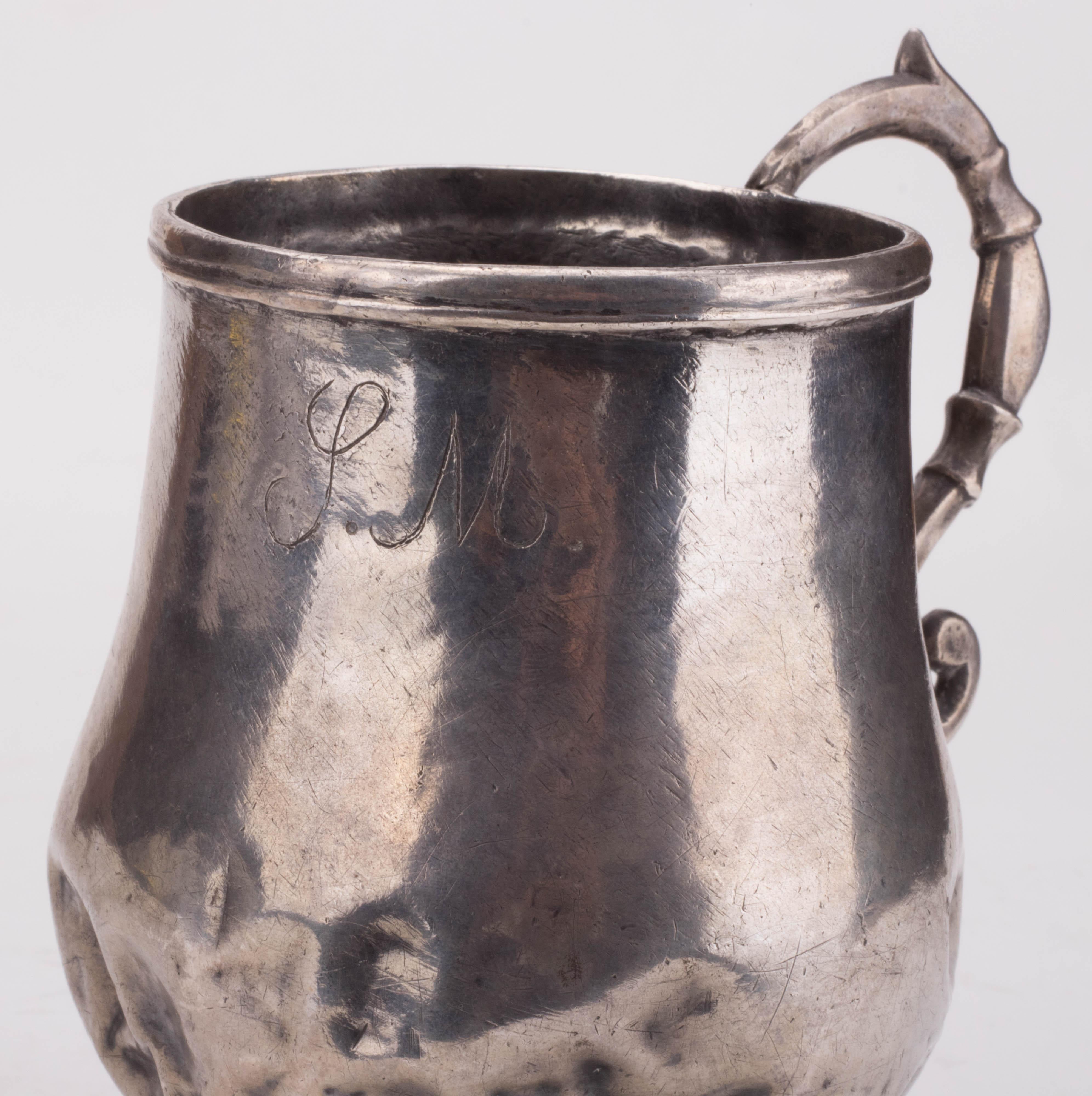 18th Century Colonial Silver Dented Jug with Engraved Initials 5