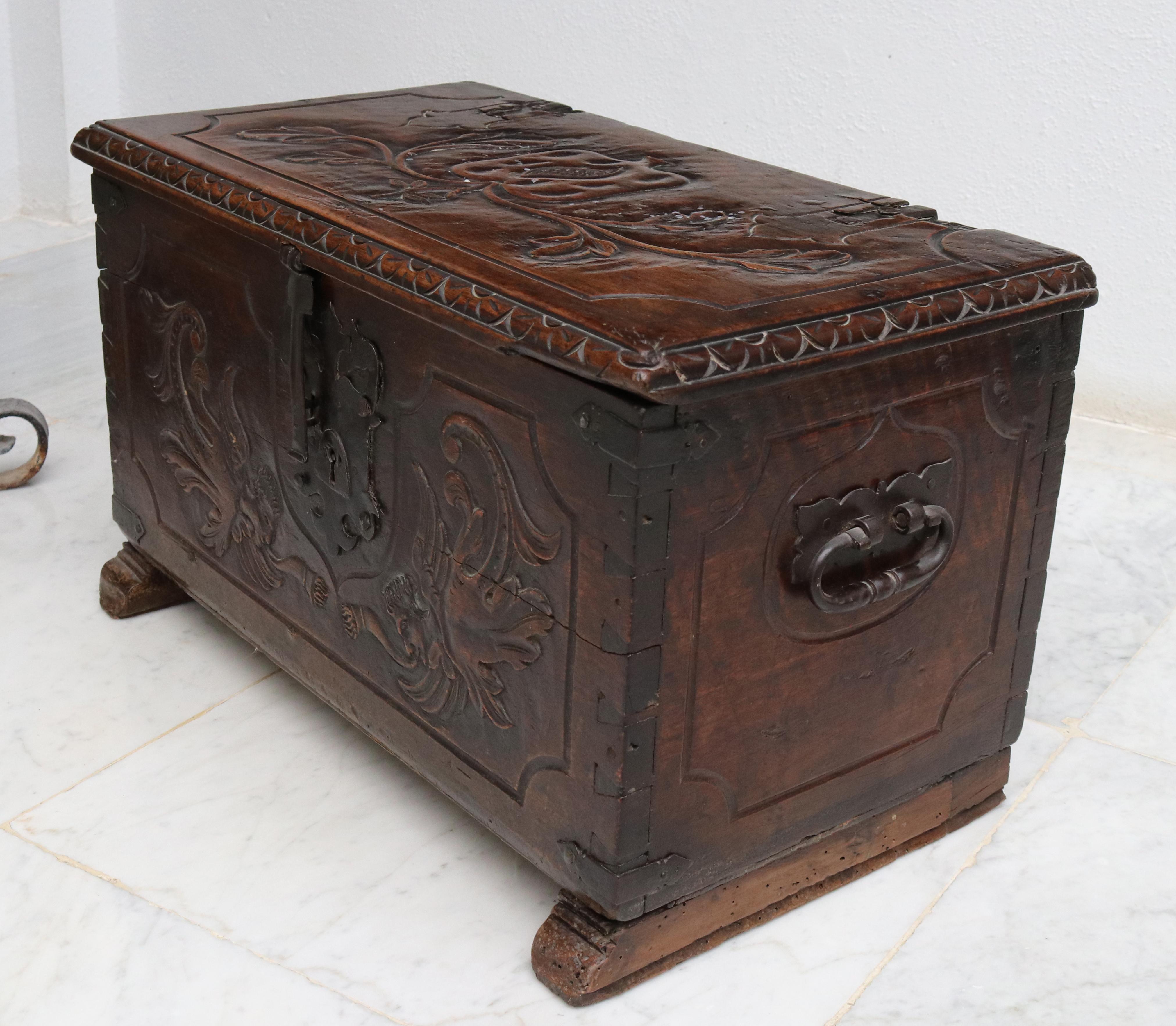 hand carved wooden chest