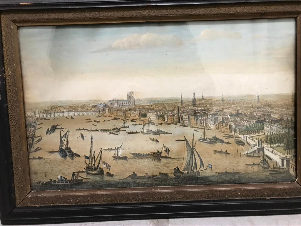 18th Century Color Engraving of Westminster, Somerset House, Original Frame  In Good Condition For Sale In Stamford, CT