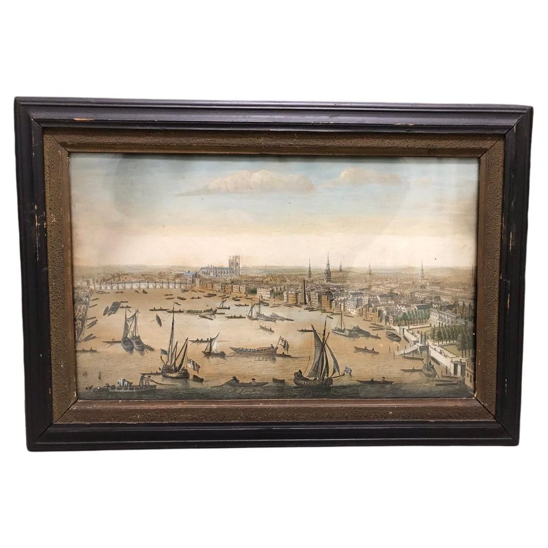 18th Century Color Engraving of Westminster, Somerset House, Original Frame  For Sale