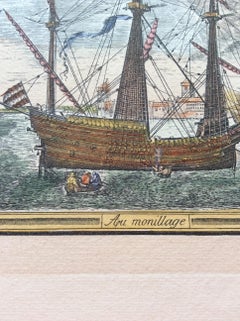 18th Century Color Engraving Print by Pieter F.H. Bruegel, Au Monillage