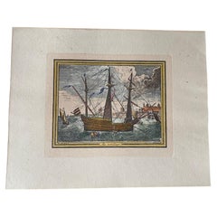18th Century Color Engraving Print by Pieter F.H. Bruegel, Au Monillage