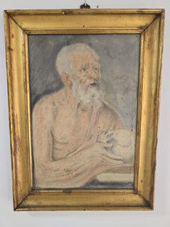 18th-Century Colored Drawing Signed and Dated (1783) – Possibly Saint Jerome