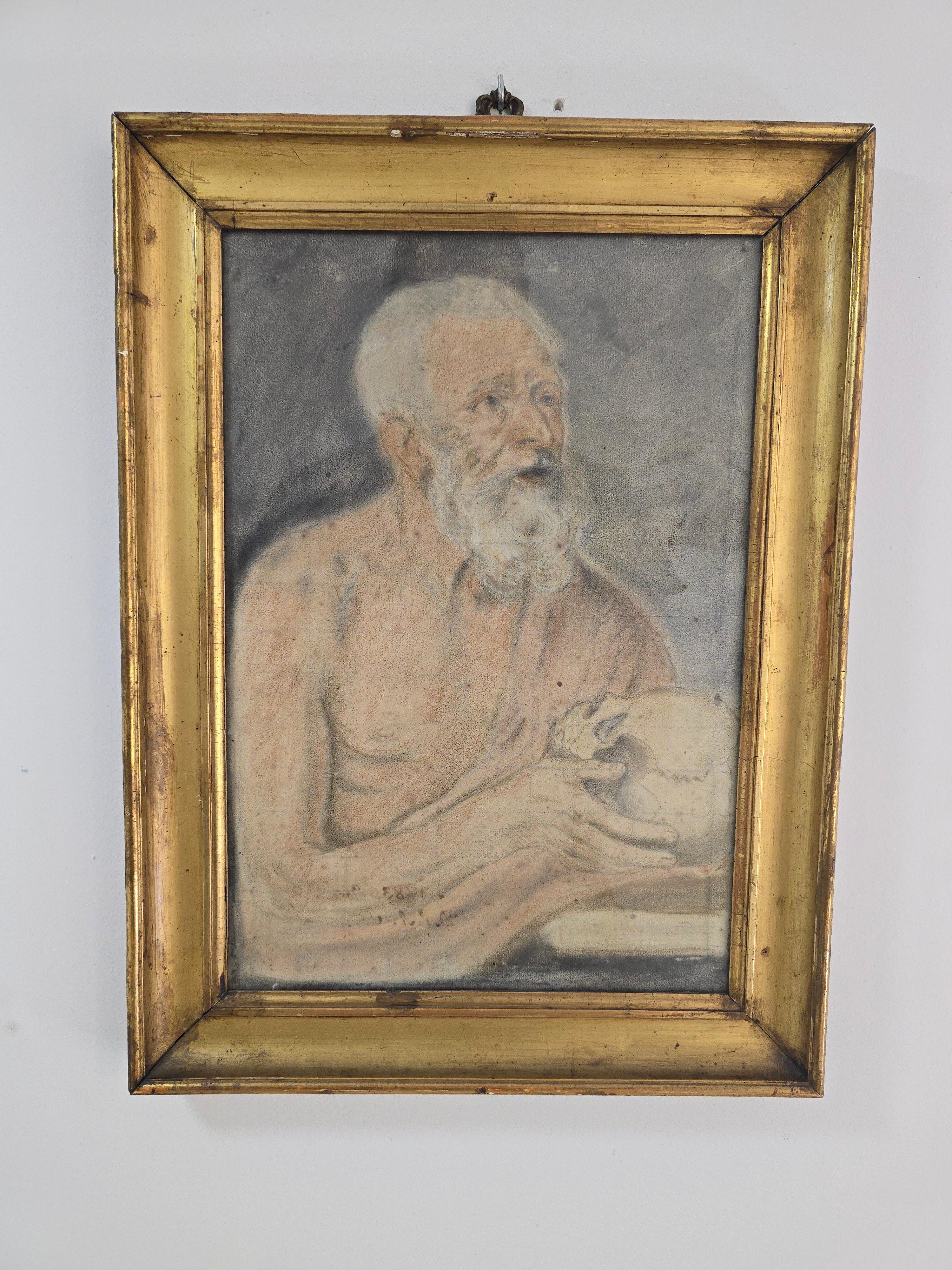 Disegno colorato del XVIII secolo firmato e datato (1783) - Forse San Girolamo In condizioni buone in vendita a Madrid, ES