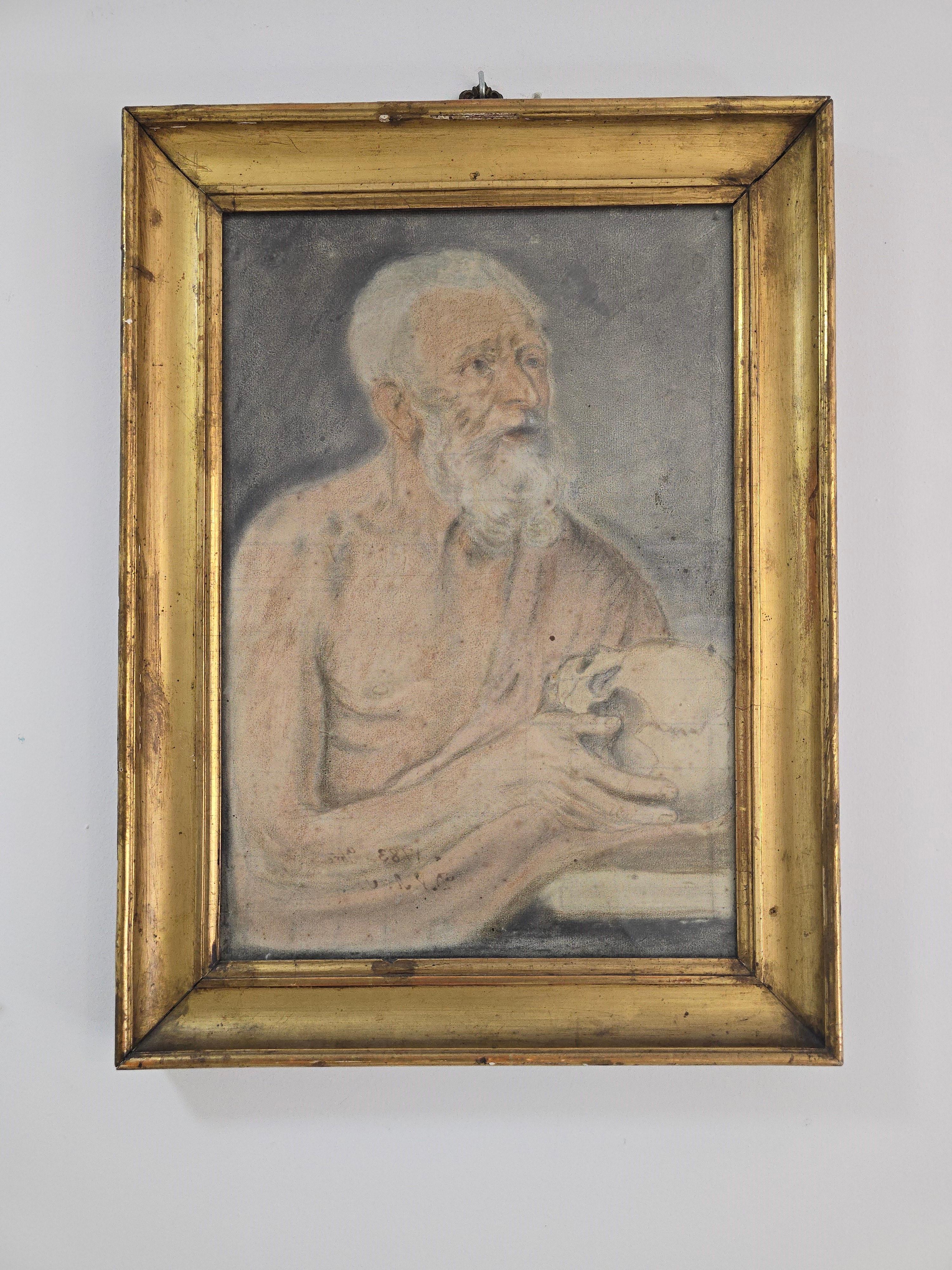 Fine XVIII secolo Disegno colorato del XVIII secolo firmato e datato (1783) - Forse San Girolamo in vendita