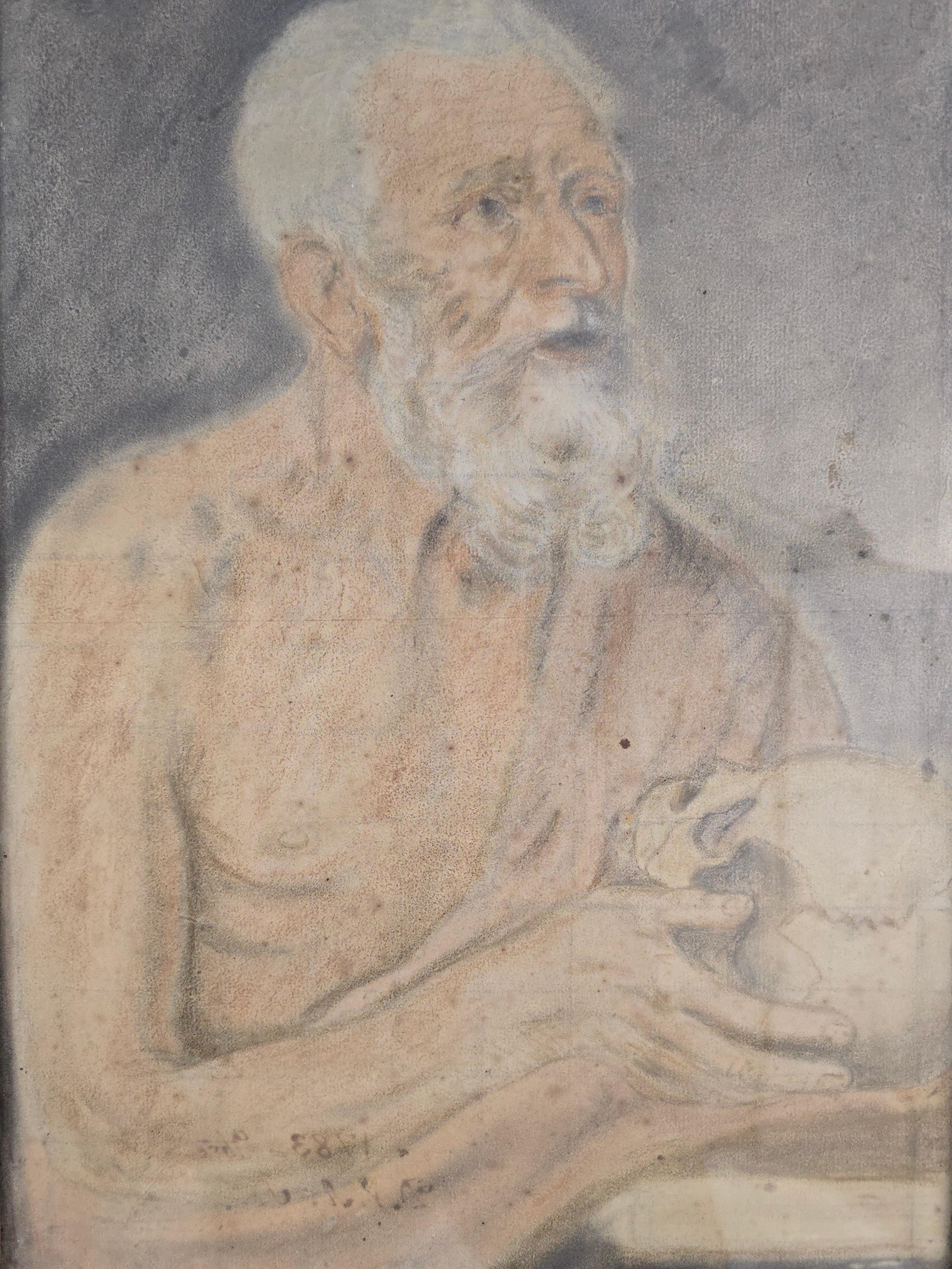 Disegno colorato del XVIII secolo firmato e datato (1783) - Forse San Girolamo in vendita 1