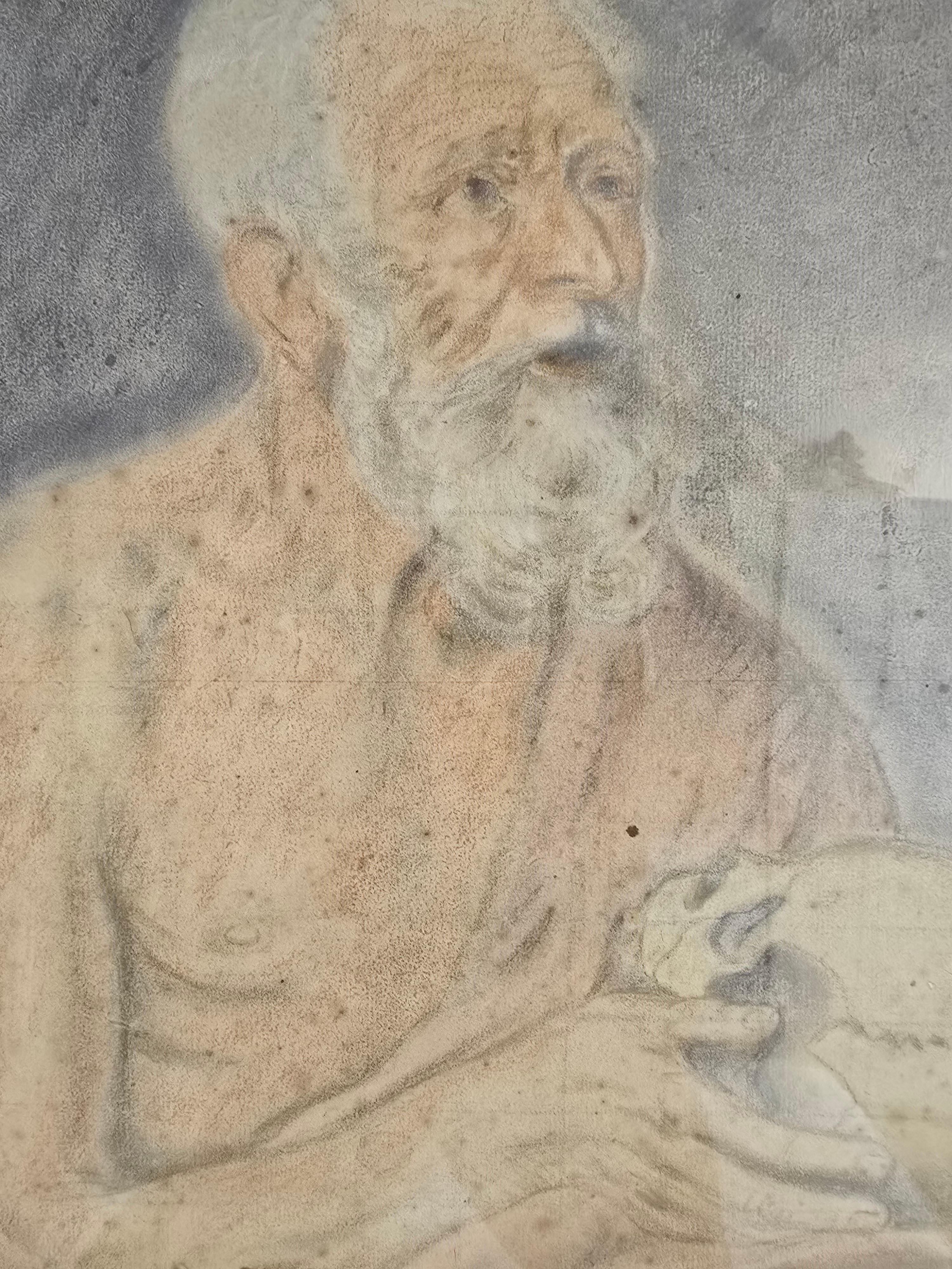 Disegno colorato del XVIII secolo firmato e datato (1783) - Forse San Girolamo in vendita 2