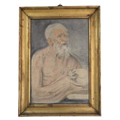 18th-Century Colored Drawing Signed and Dated (1783) – Possibly Saint Jerome
