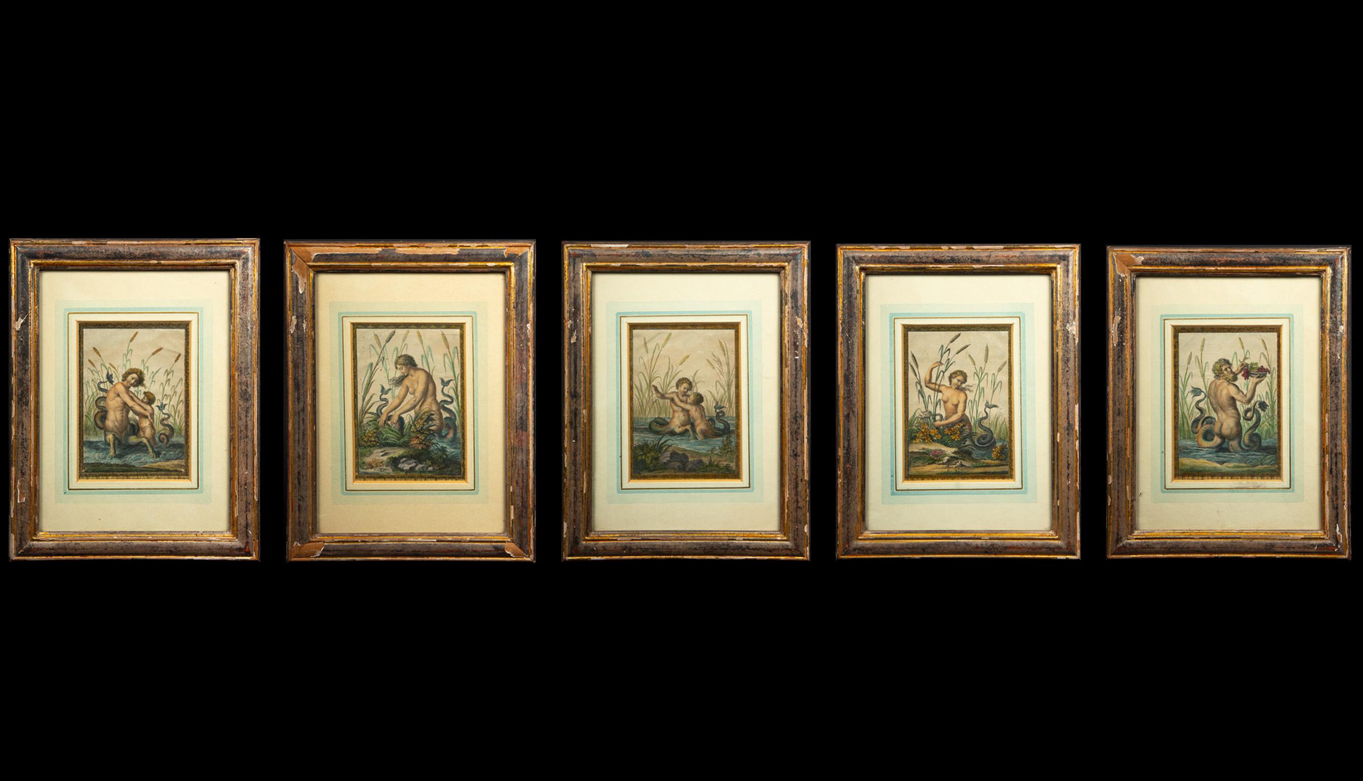 18th Century Colored Engravings Depicting part of Raphaels Vatican Sea Creatures 1