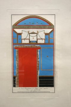 Early Nineteenth Century Colored Etching of a Wall in Pompeii