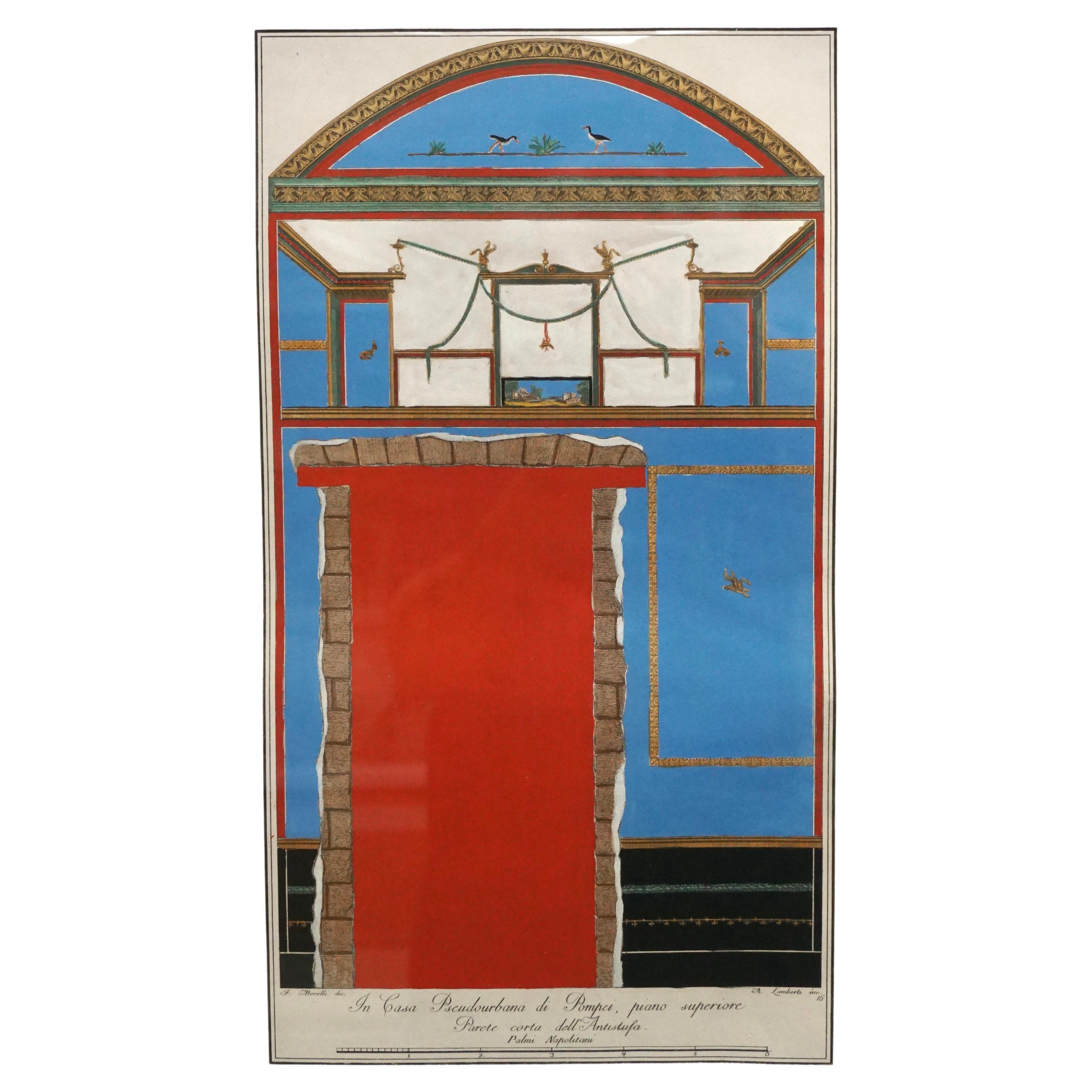 Early Nineteenth Century Colored Etching of a Wall in Pompeii For Sale