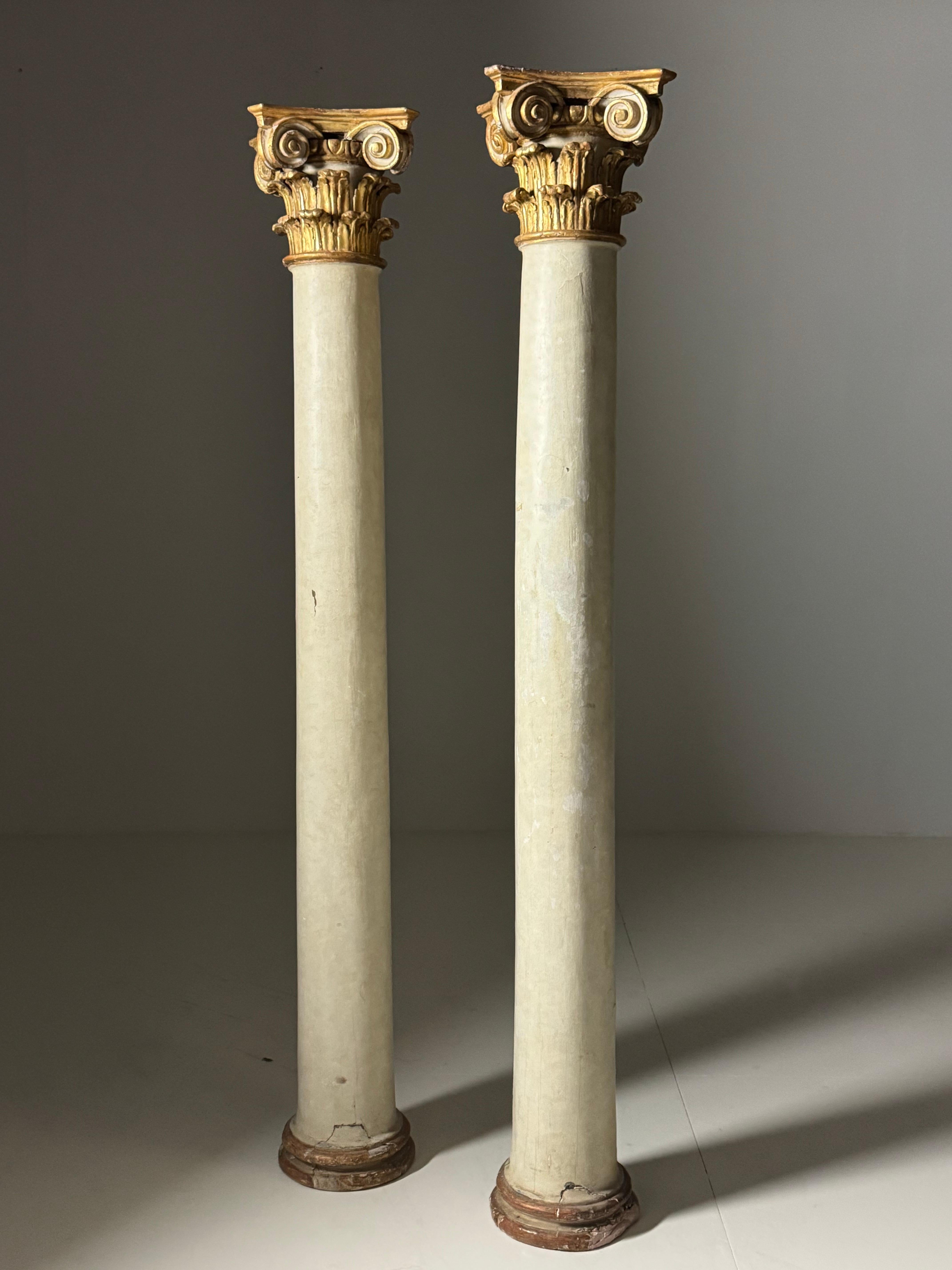 18th Century and Earlier 18th century columns with carved giltwood capitals For Sale