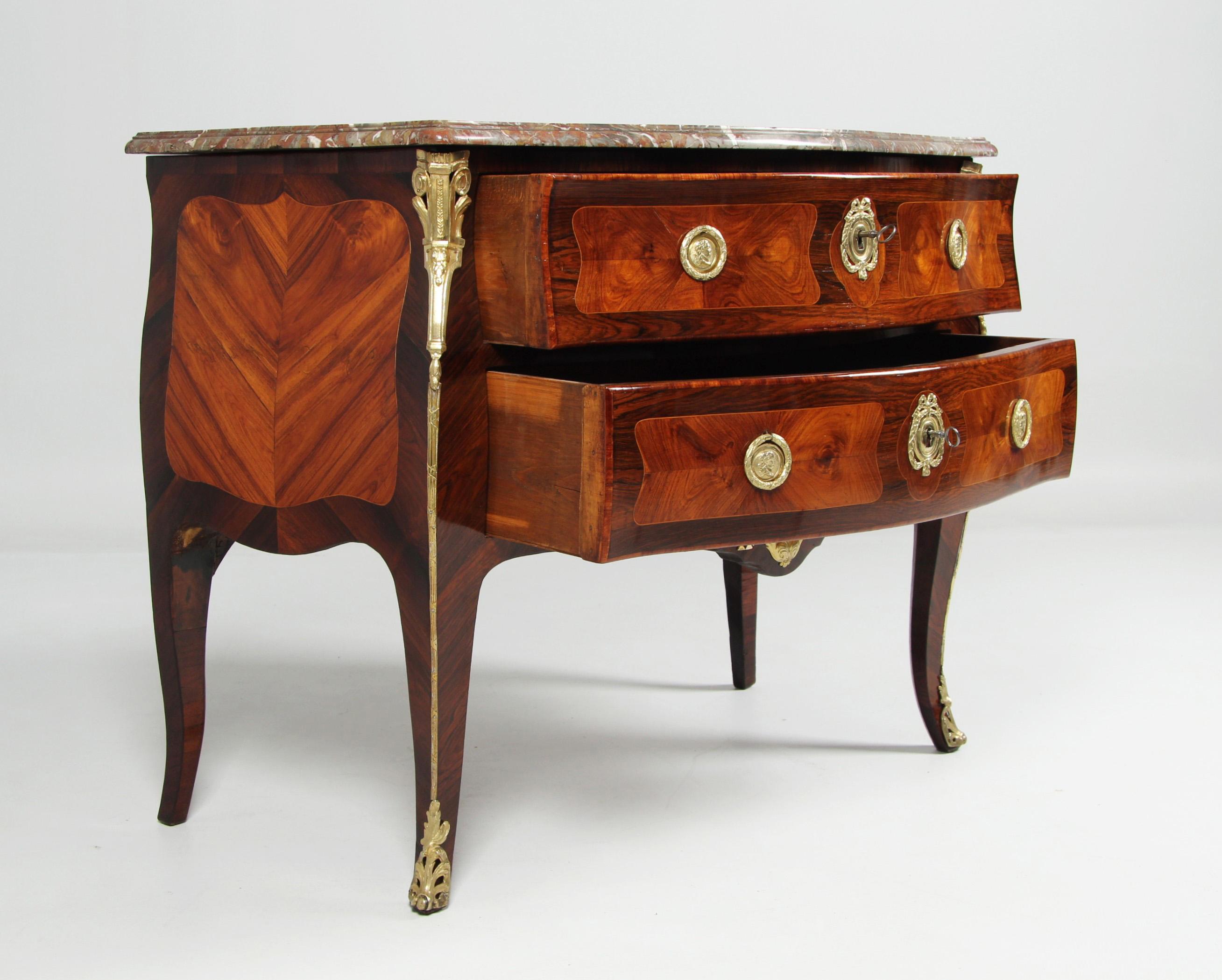 French 18th Century Commode Sauteuse, Chest of Drawers, Transition - Louis XV - XVI For Sale