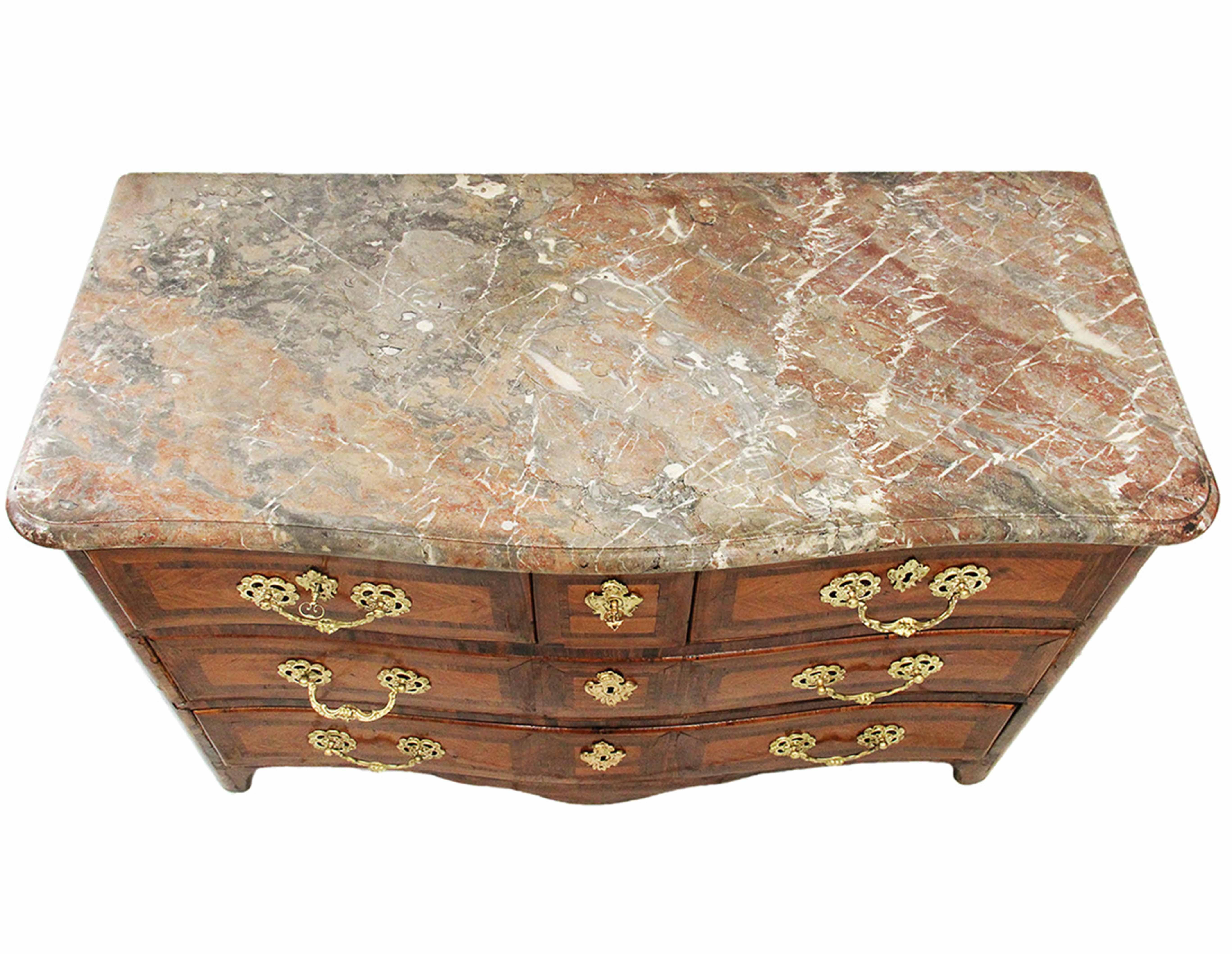 Louis XV 18th Century Commode Stamp Charles Chevallier Marble Top and Bronze Ornaments For Sale