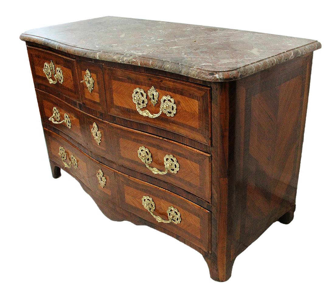 18th Century and Earlier 18th Century Commode Stamp Charles Chevallier Marble Top and Bronze Ornaments For Sale