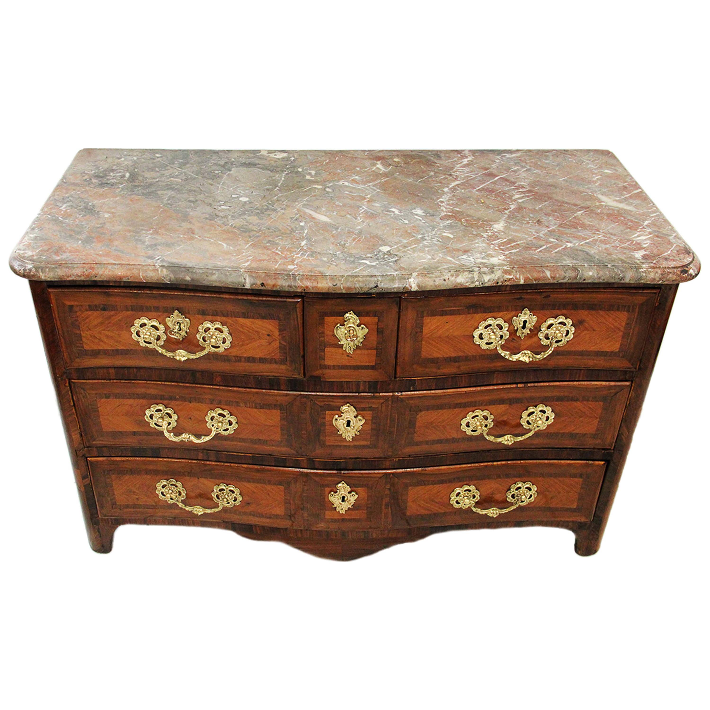 18th Century Commode Stamp Charles Chevallier Marble Top and Bronze Ornaments For Sale