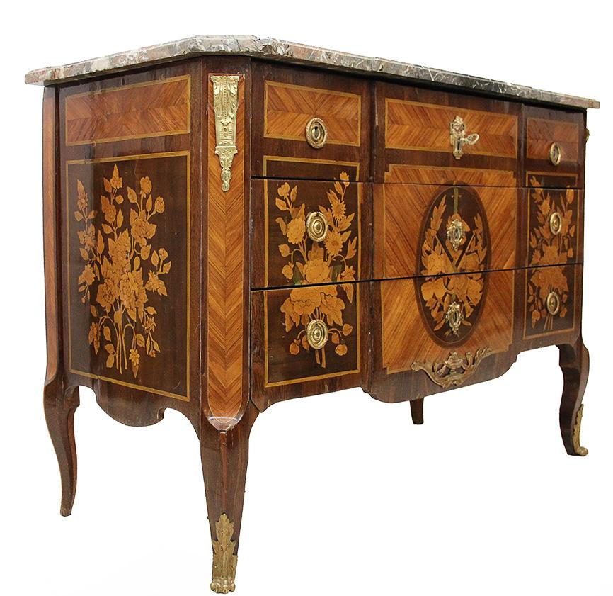 18th Century Commode Stamp Roussel in Rosewood, Amaranth and Tobacco Wood For Sale 1