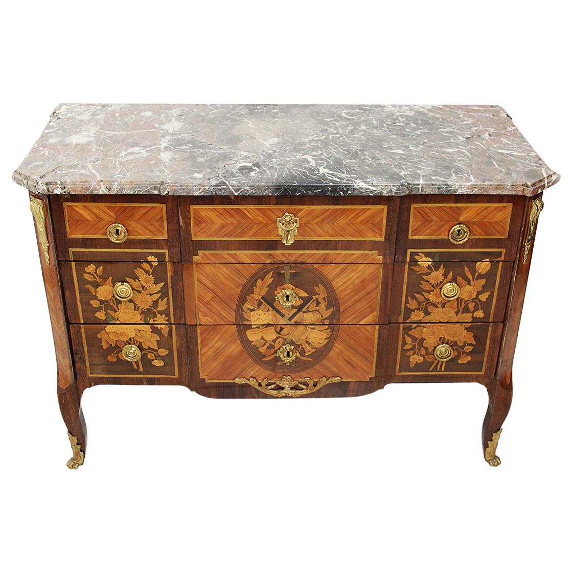 18th Century Commode Stamp Roussel in Rosewood, Amaranth and Tobacco Wood For Sale