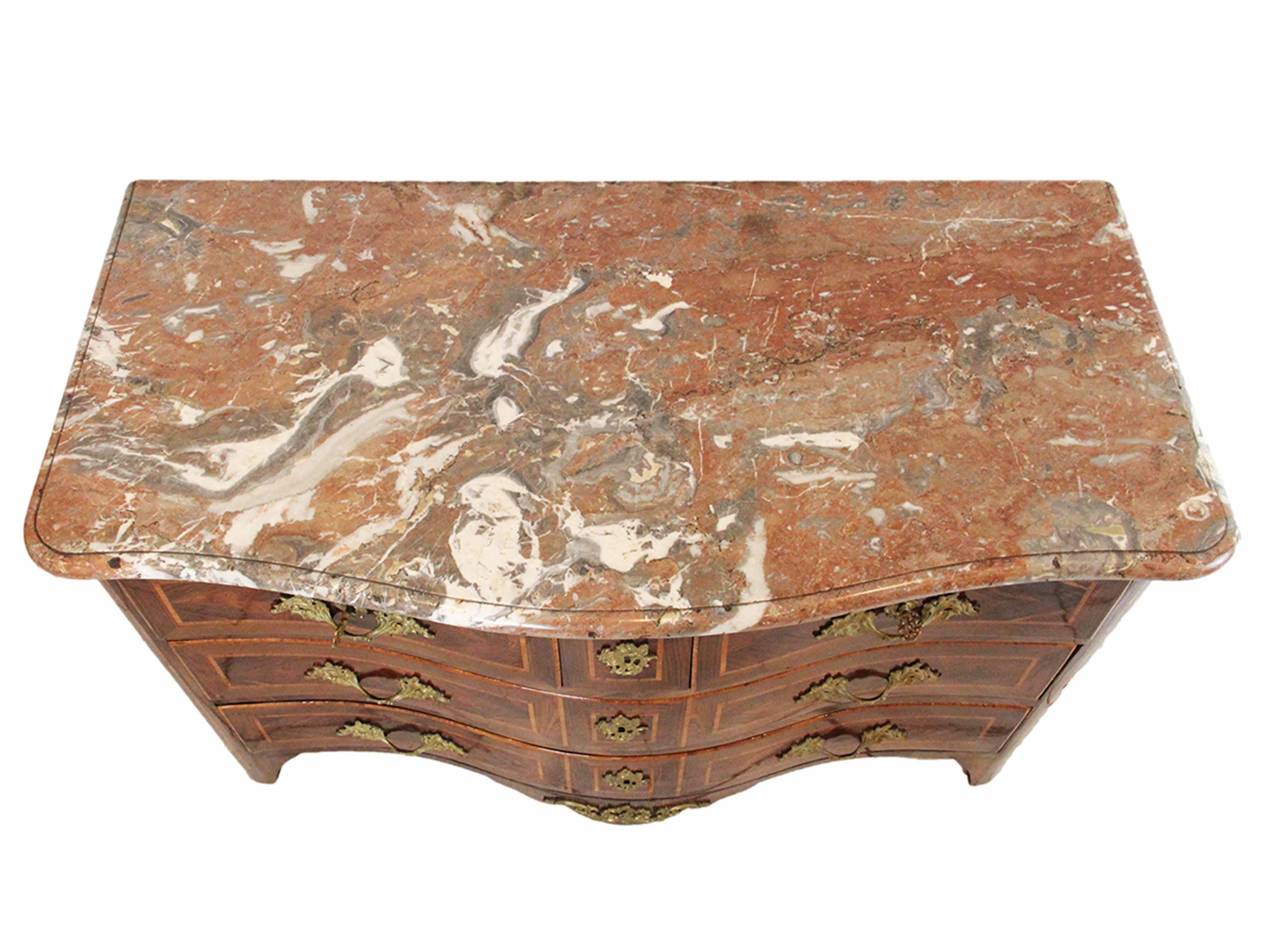 French 18th Century Commode Stamped Jean Charles Ellaume with Veined Marble Top For Sale