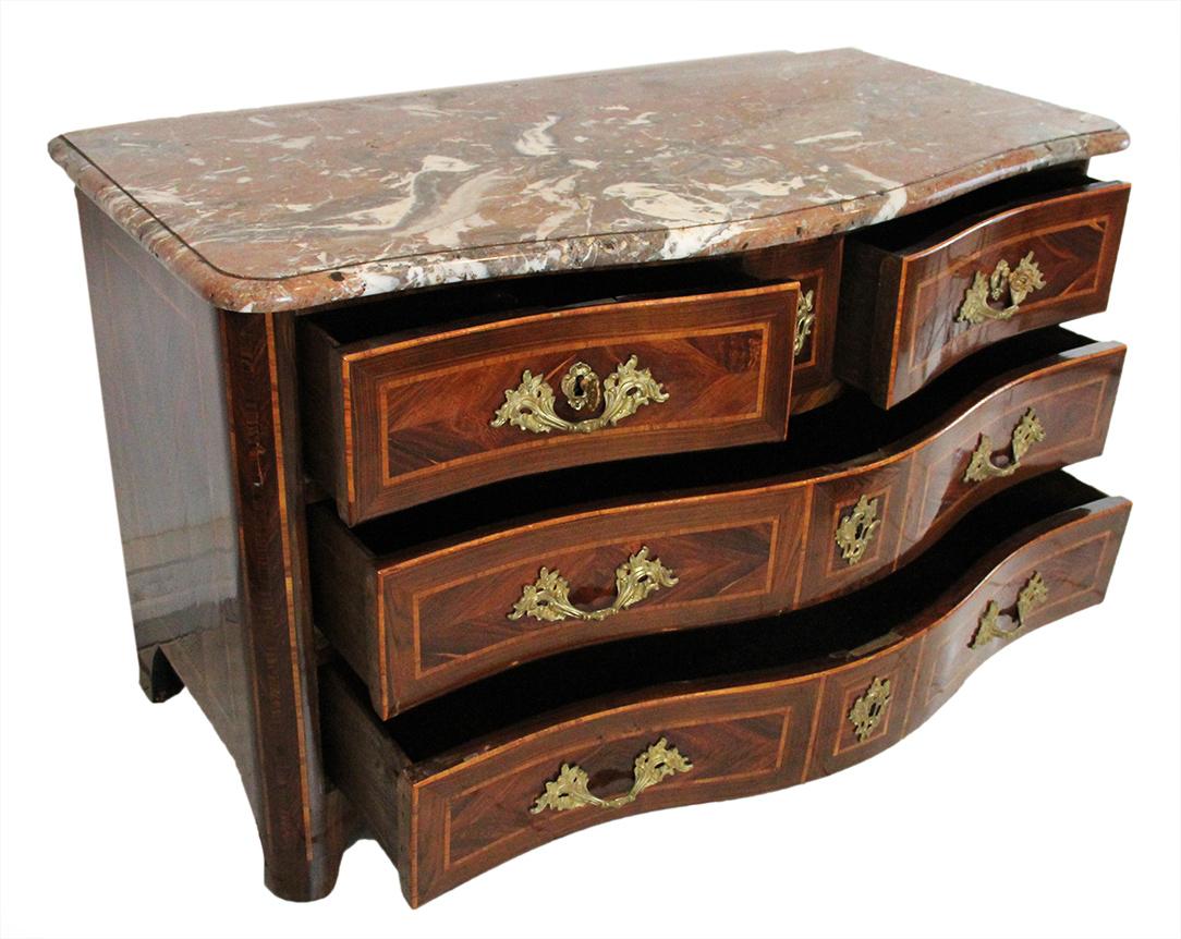 Wood 18th Century Commode Stamped Jean Charles Ellaume with Veined Marble Top For Sale