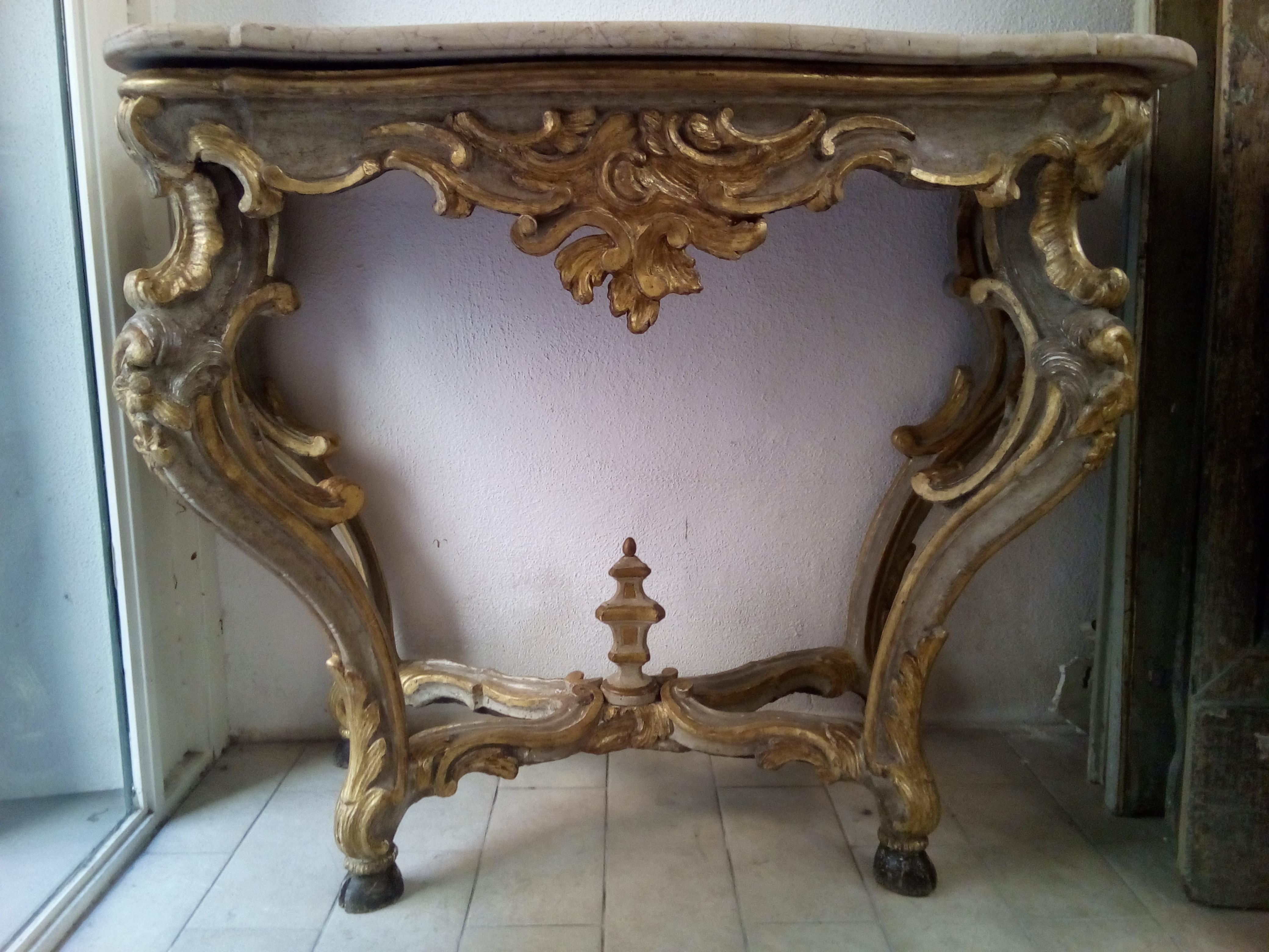 Baroque 19th Century Console table Louis XV period 1730 For Sale